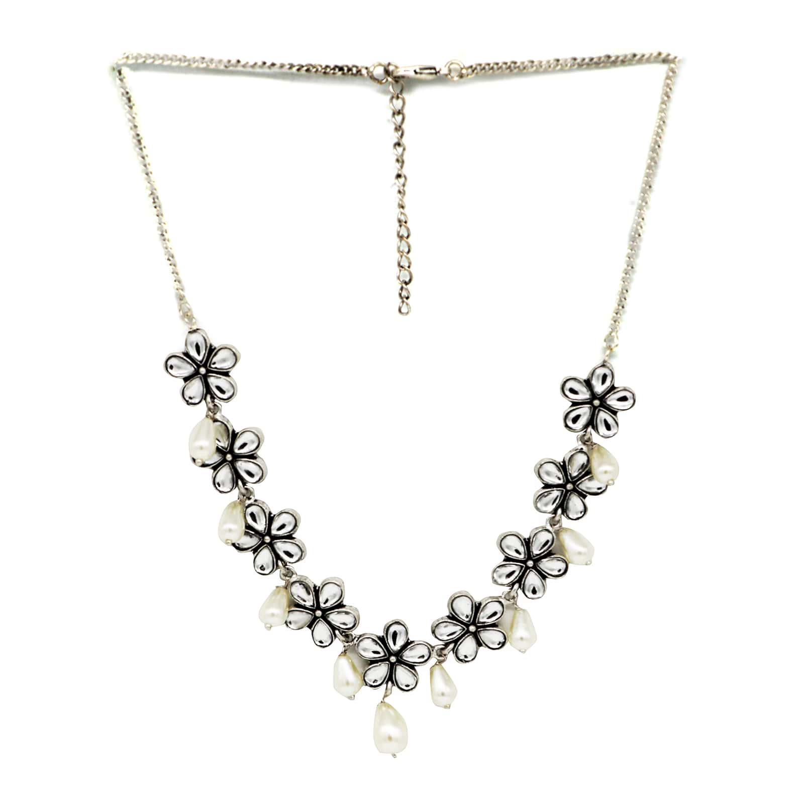 Abhita Floral Polki Silver Oxidized Necklace - Image 3