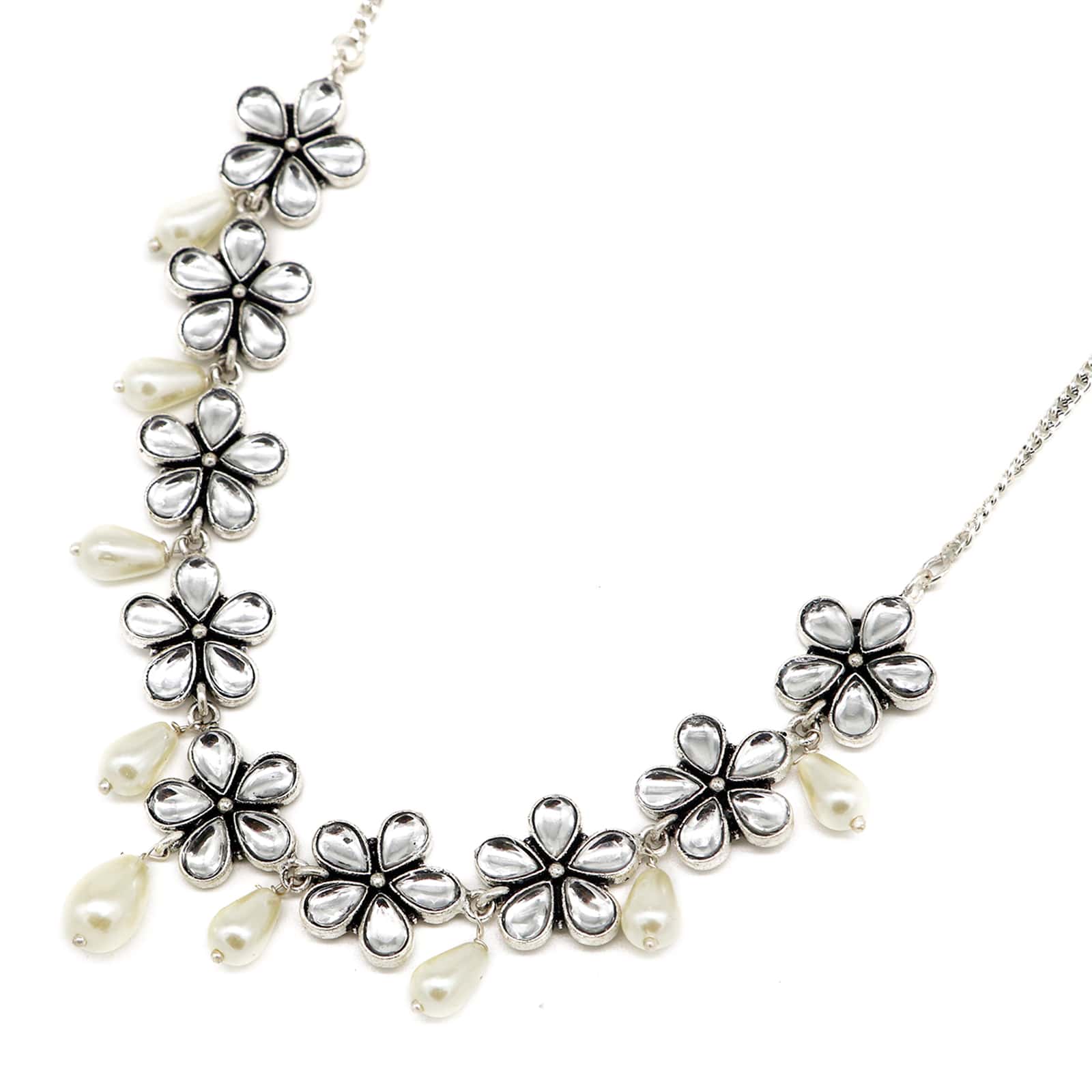 Abhita Floral Polki Silver Oxidized Necklace - Image 6