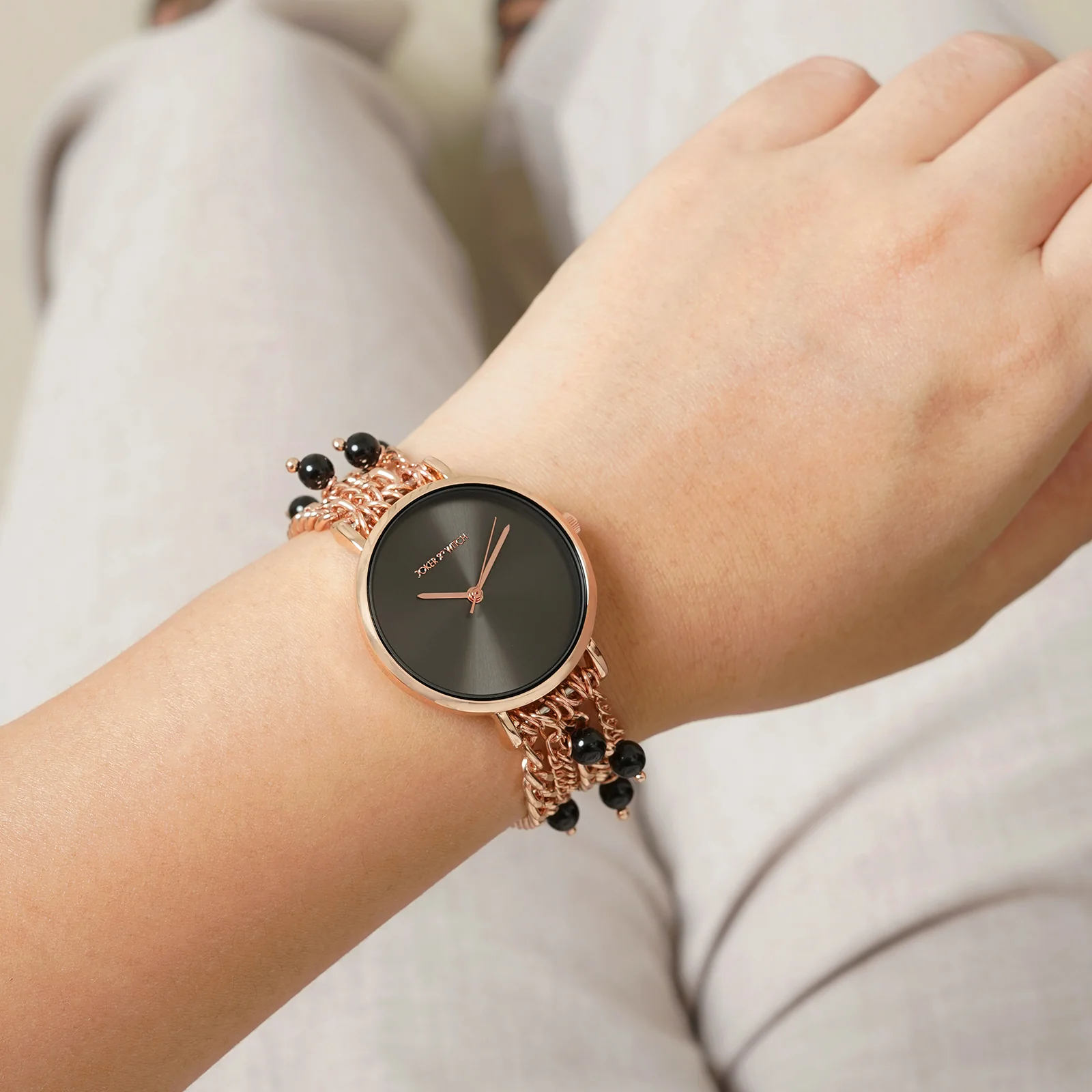 Adaline Black Medium Dial Rose Gold Pearl Strap Women's Watch - Image 3