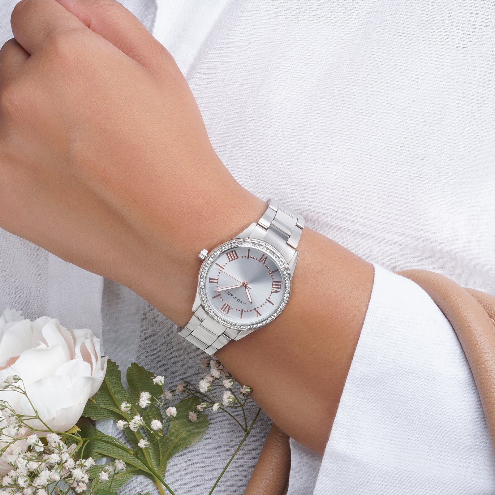 Adrenalina Silver Medium Rhinestone Dial Linked Chain Strap Women's Watch - Image 5