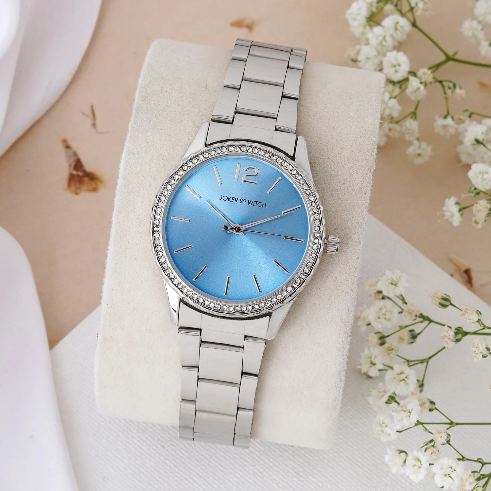 Adrenalina Blue Medium Rhinestone Dial Silver Linked Chain Strap Women's Watch - Image 3