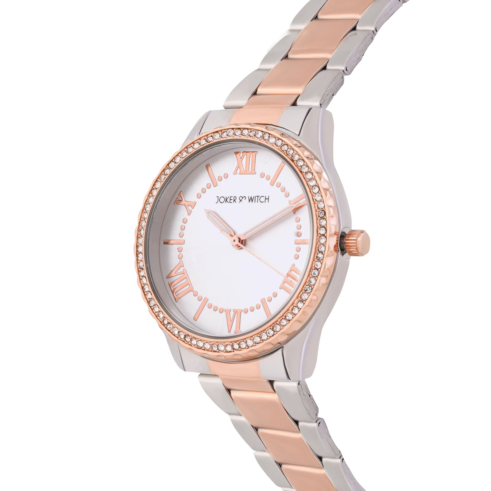Adrenalina Silver Medium Rhinestone Dial Dual Tone Linked Chain Strap Women's Watch - Image 4
