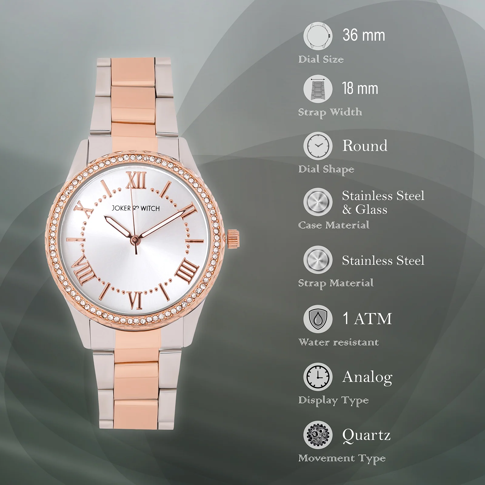 Adrenalina Silver Medium Rhinestone Dial Dual Tone Linked Chain Strap Women's Watch - Image 7