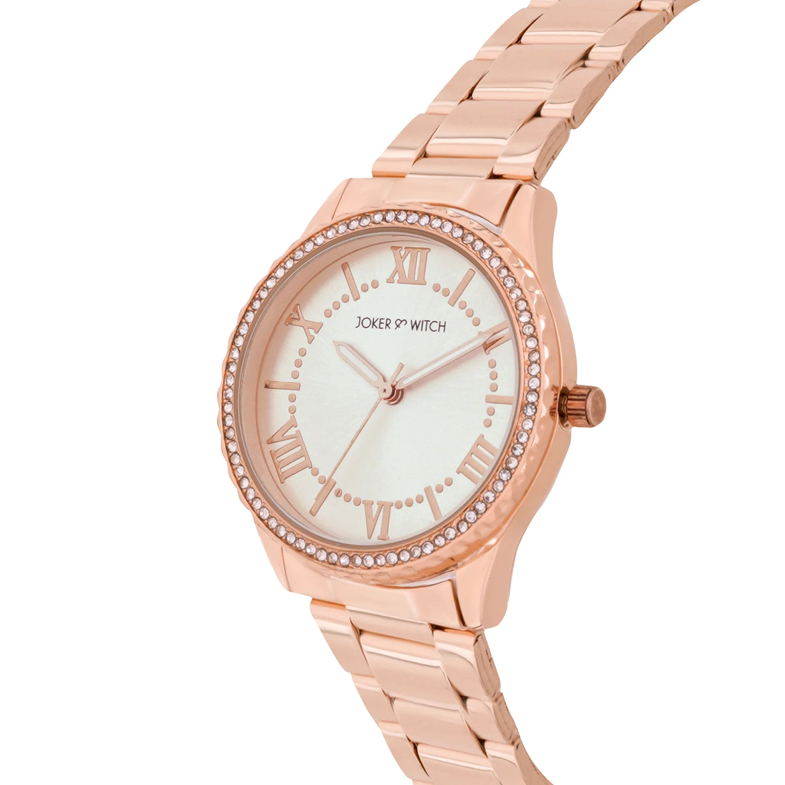 Adrenalina White Medium Rhinestone Dial Rose Gold Linked Chain Strap Women's Watch - Image 4