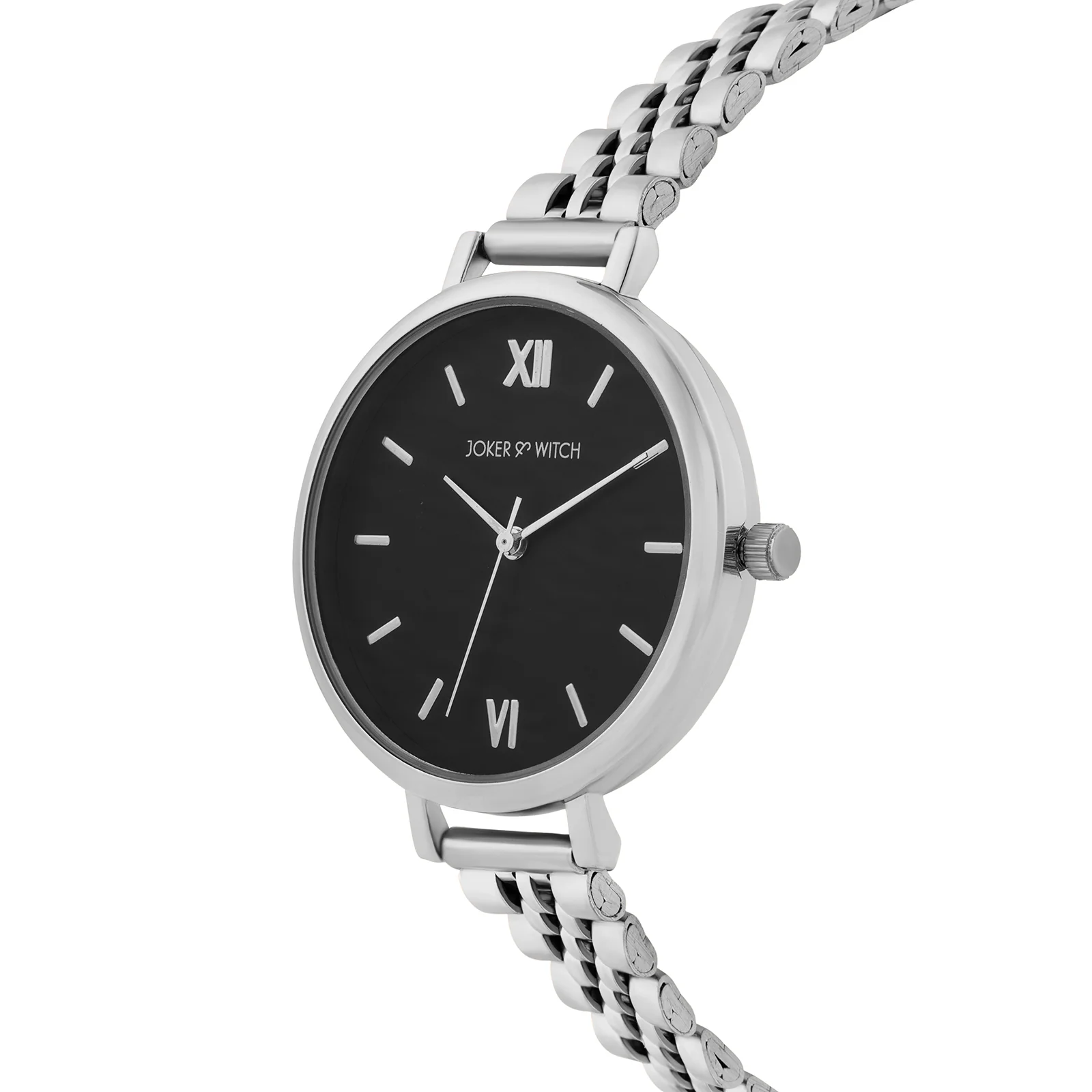 Agnes Black Large Dial Silver Linked Chain Strap Women's Watch - Image 4