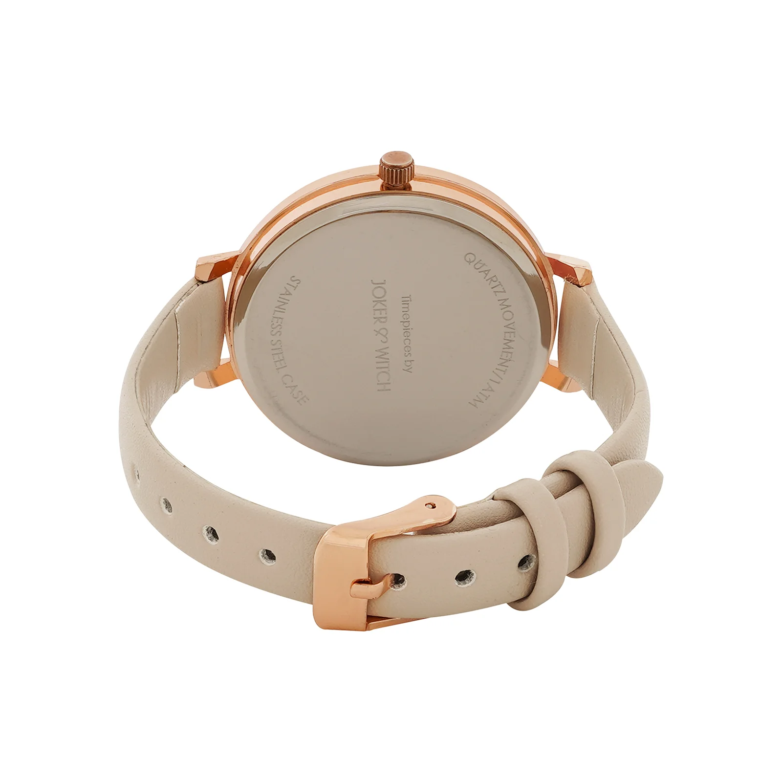 Agnes Grey Large Dial Beige PU Strap Women's Watch - Image 6