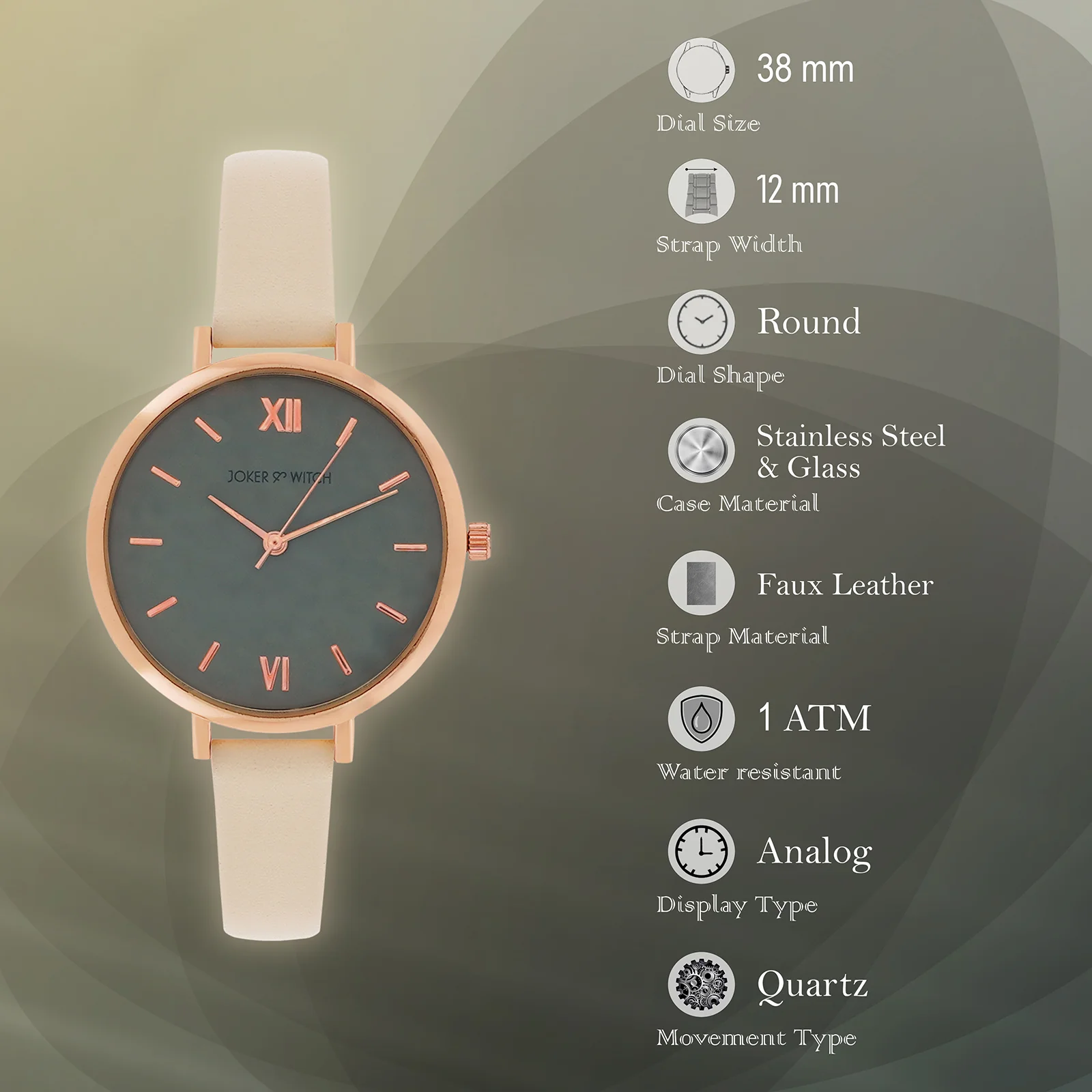 Agnes Grey Large Dial Beige PU Strap Women's Watch - Image 7