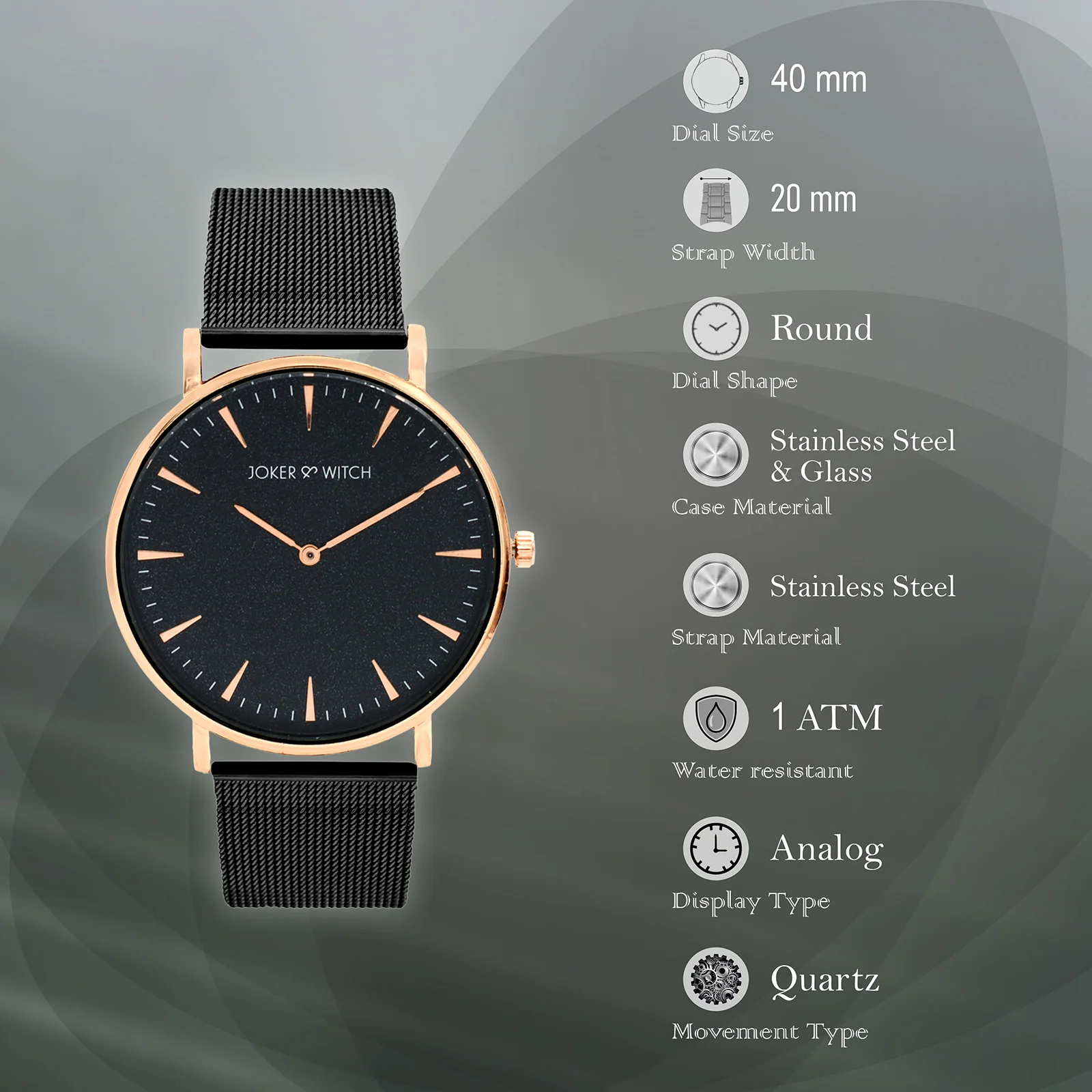 Aimee Black Large Dial Mesh Strap Men's Watch - Image 6