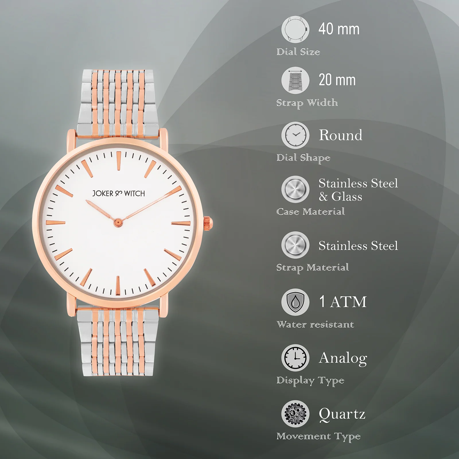 Aimee White Large Dial Dual Tone Linked Chain Strap Women's Watch - Image 7
