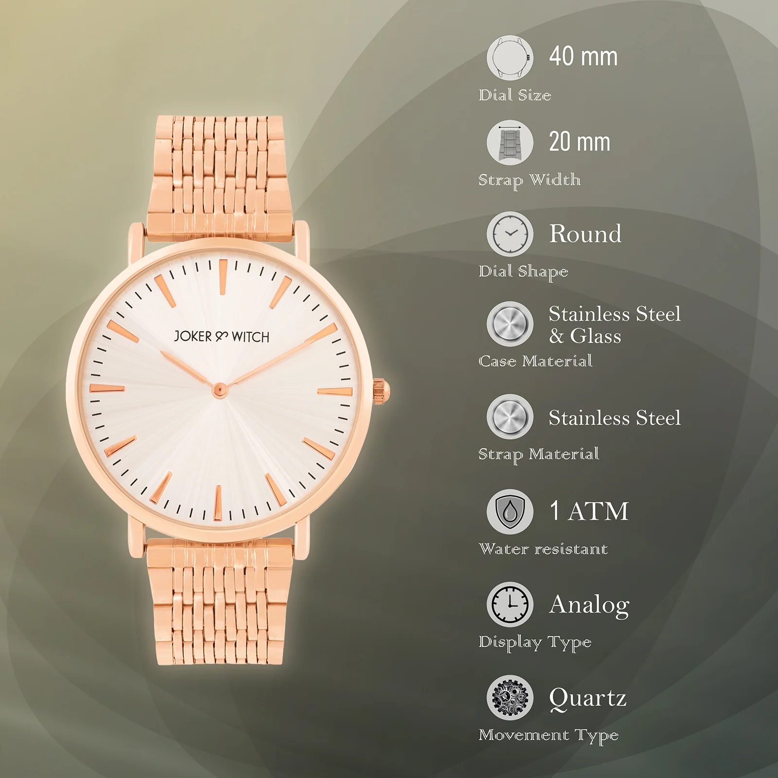 Aimee Beige Large Dial Rose Gold Linked Chain Strap Women's Watch - Image 7