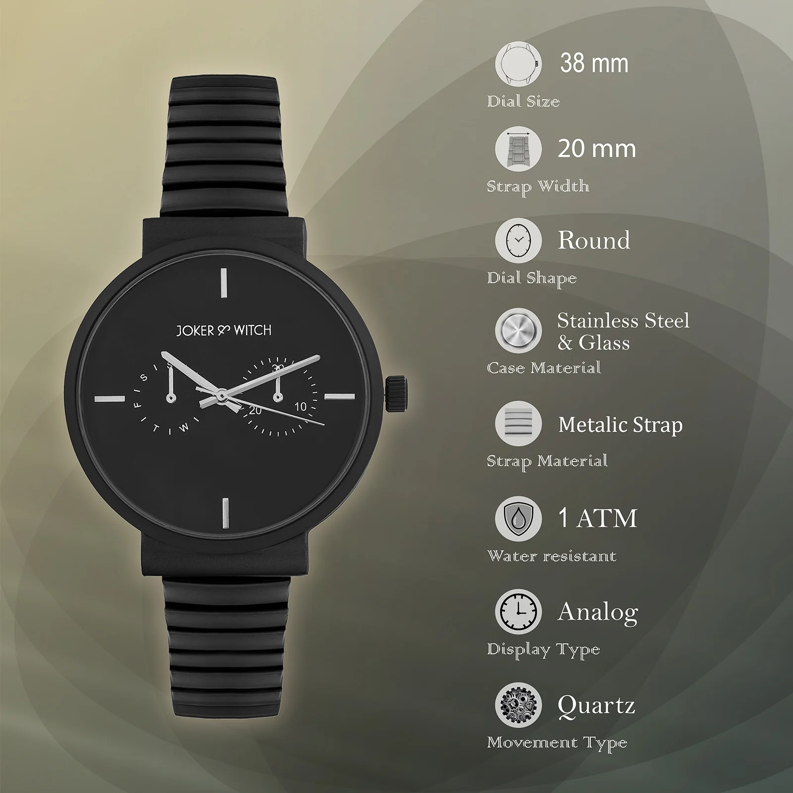 Airo Black Medium Dial Linked Chain Strap Women's Watch - Image 8