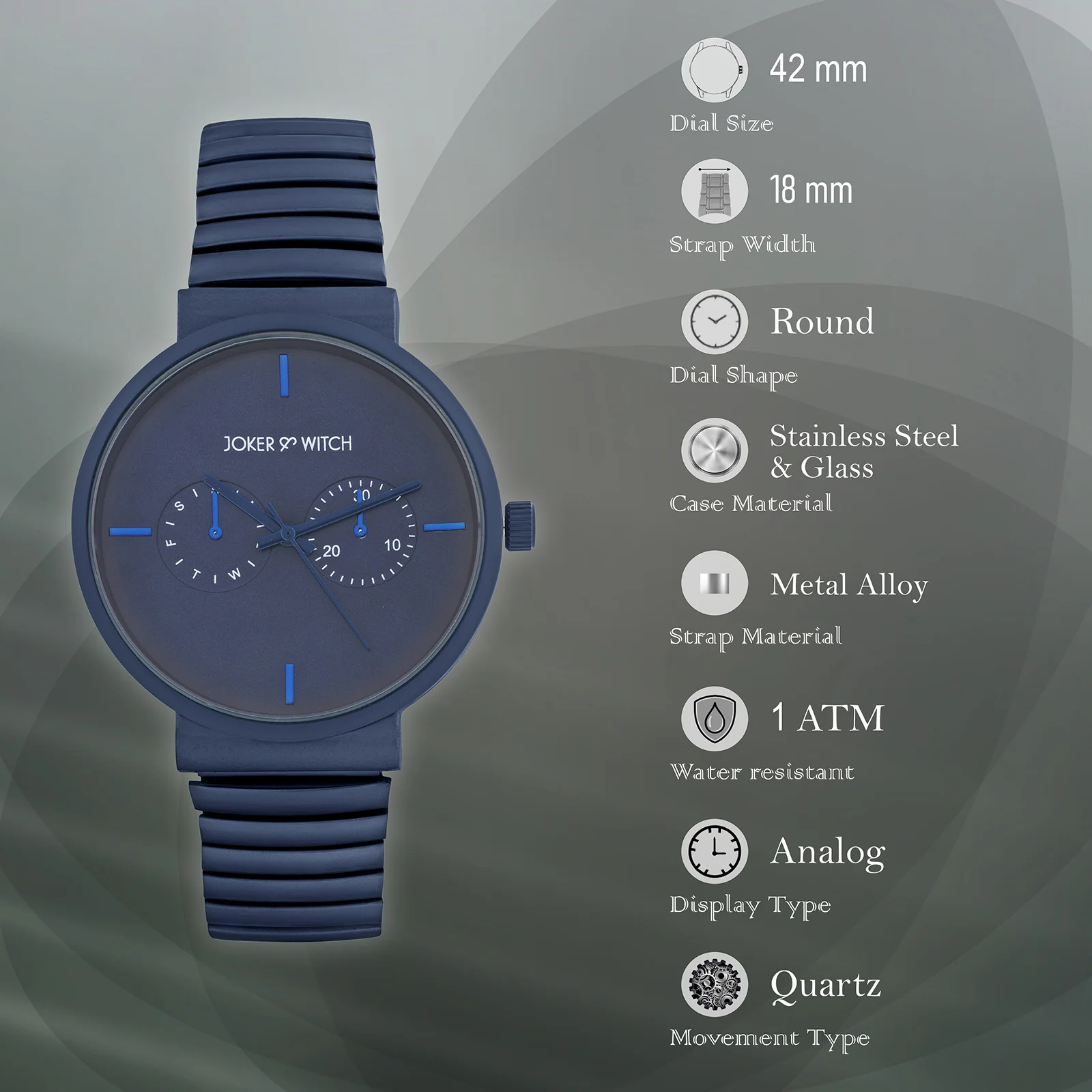 Airo Blue Large Dial Linked Chain Strap Unisex Watch - Image 7