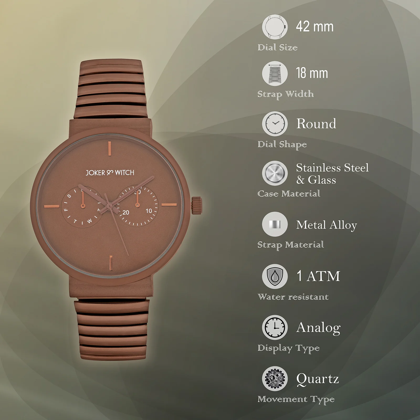 Airo Brown Large Dial Linked Chain Strap Men's Watch - Image 7