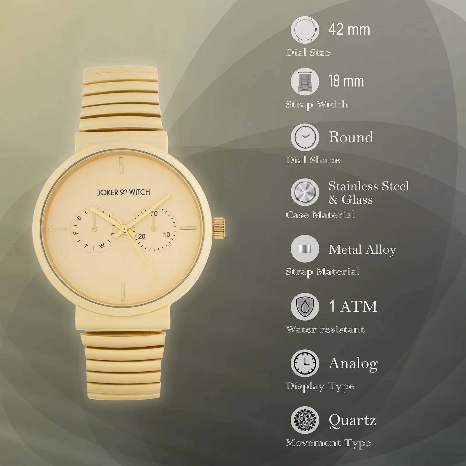 Airo Gold Large Dial Linked Chain Strap Unisex Watch - Image 7