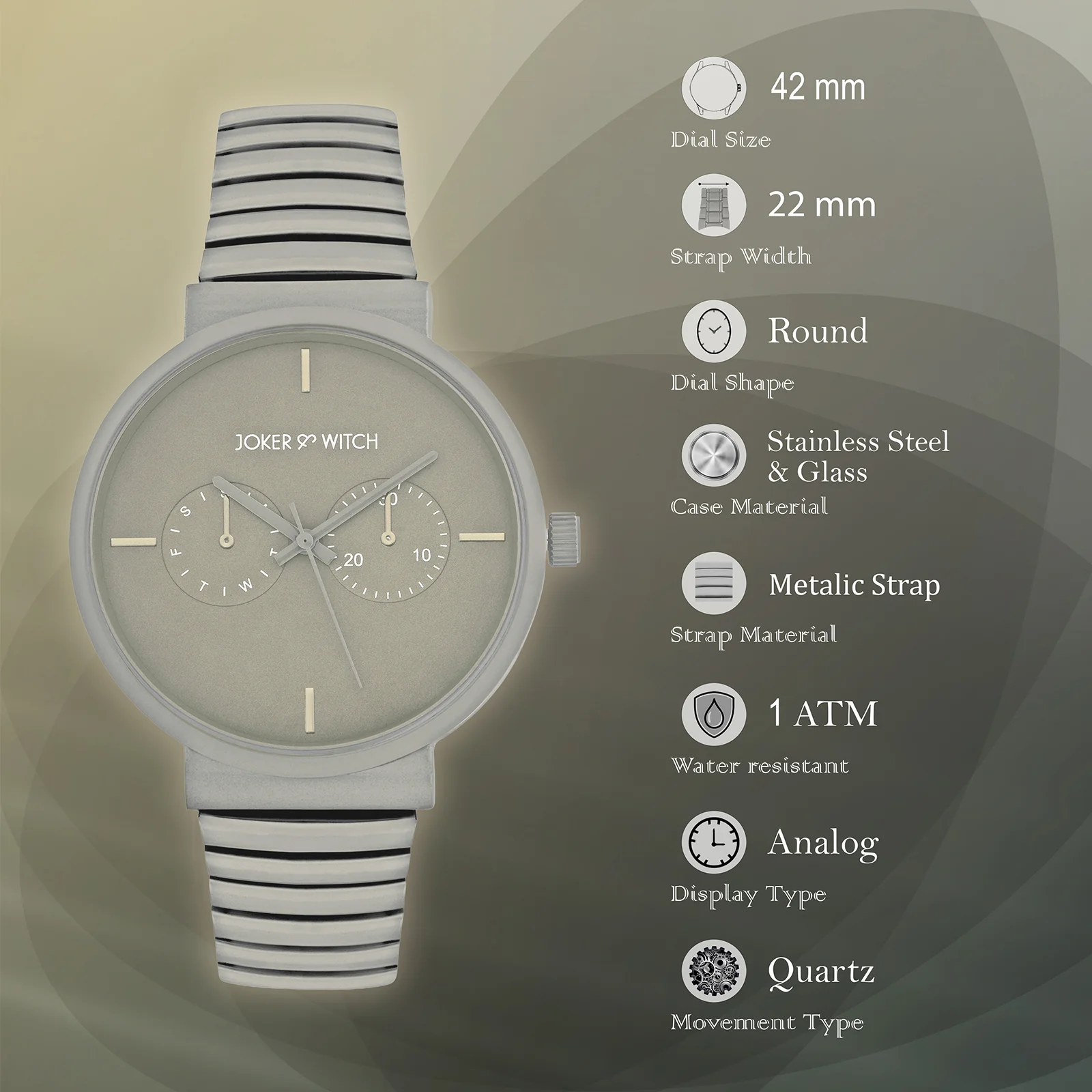 Airo Grey Large Dial Linked Chain Strap Unisex Watch - Image 8