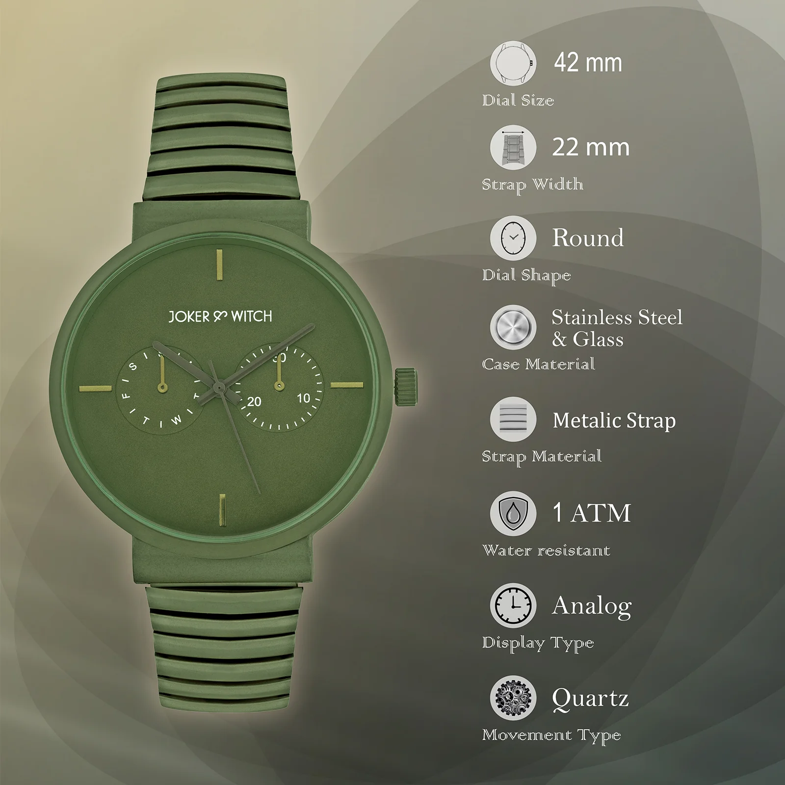 Airo Olive Large Dial Linked Chain Strap Unisex Watch - Image 8