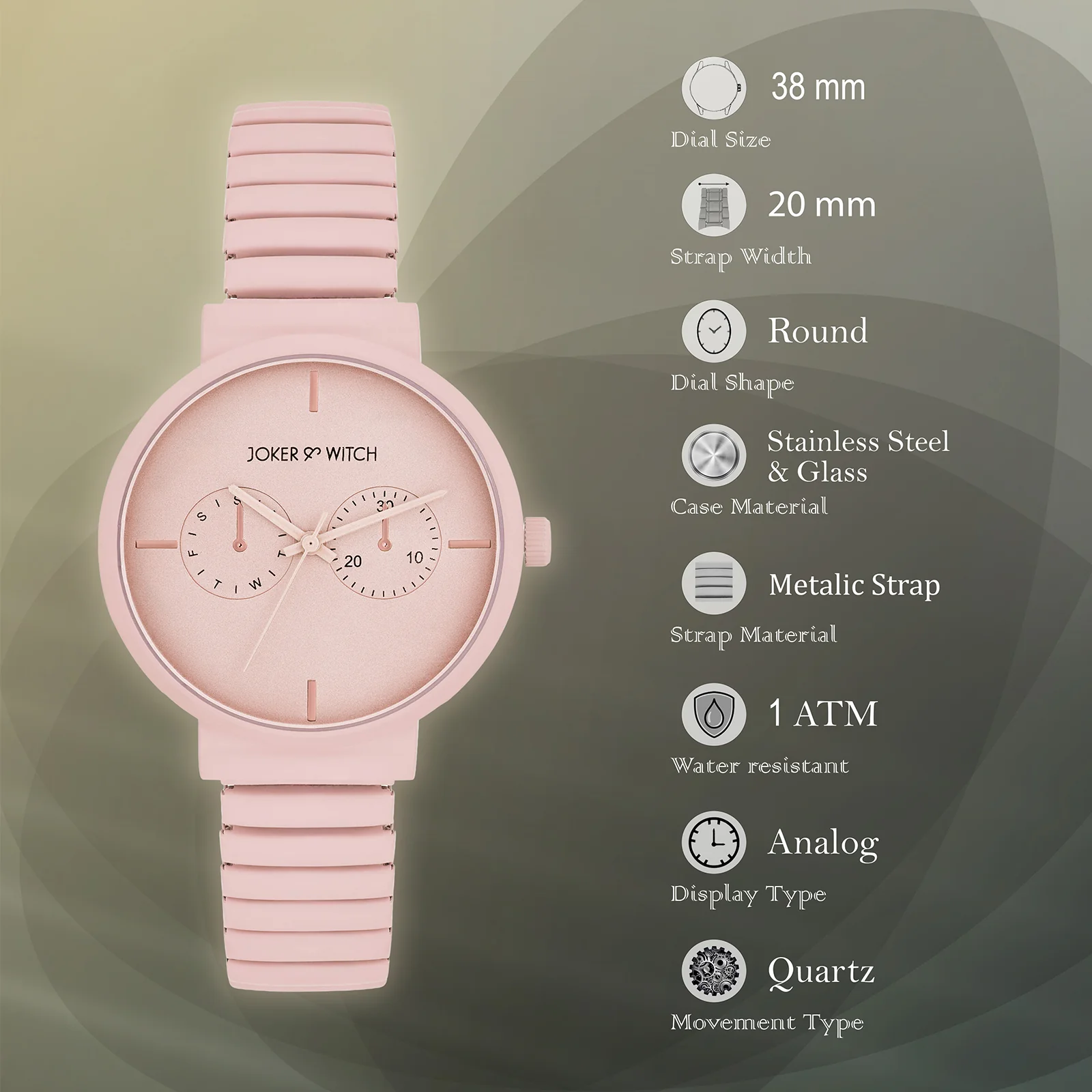 Airo Pink Medium Dial Linked Chain Strap Women's Watch - Image 8