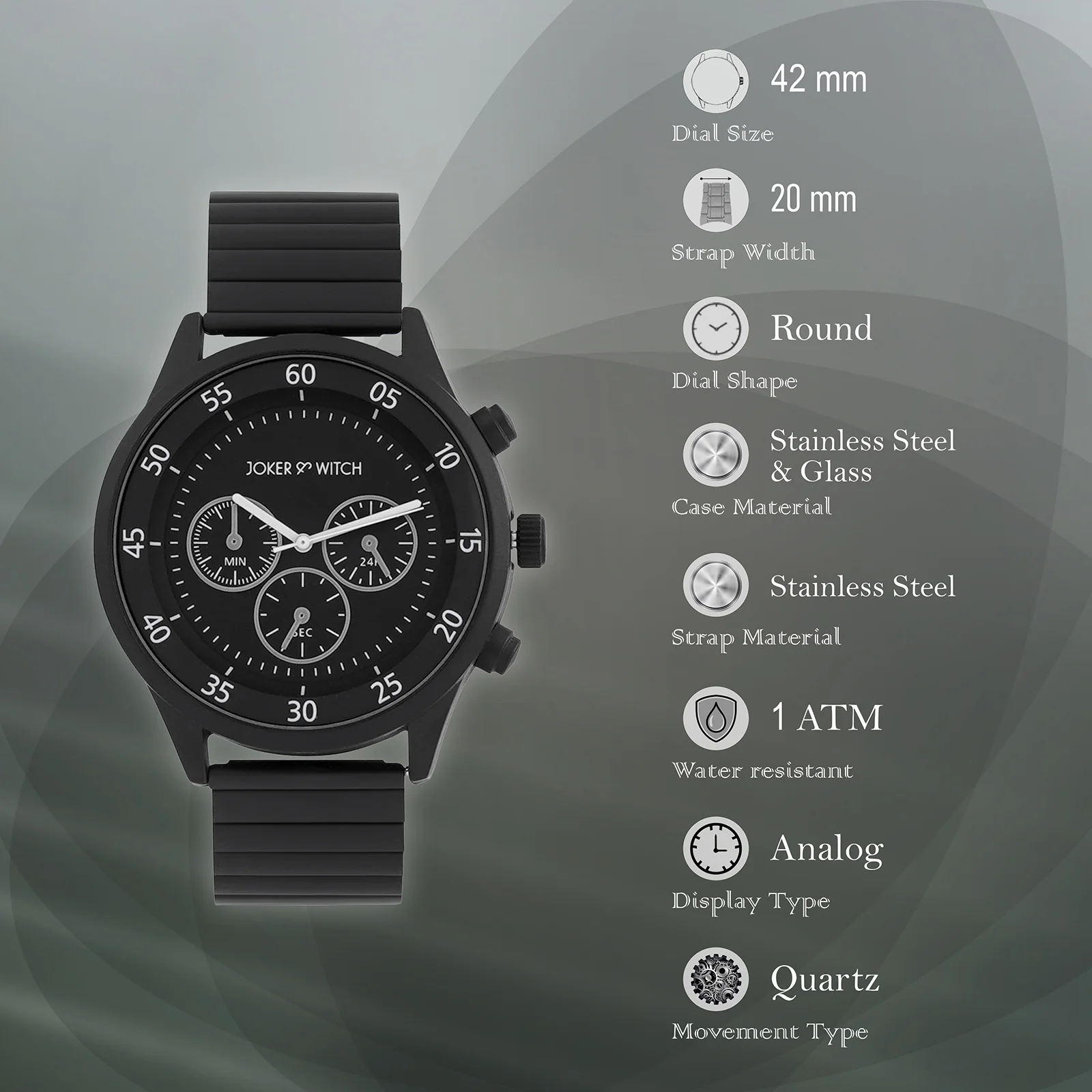 Ajax Black Large Dial Linked Chain Strap Men's Watch - Image 7