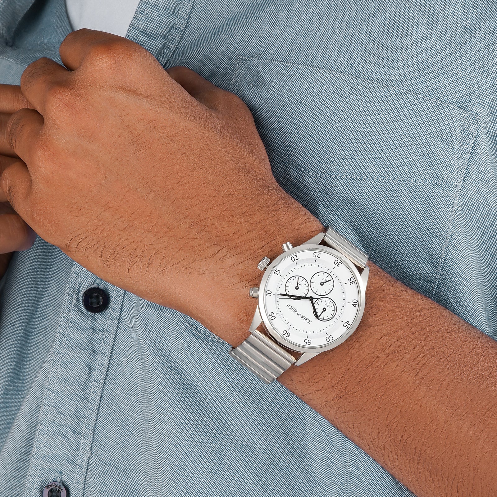Ajax White Large Dial Silver Linked Chain Strap Men's Watch - Image 6