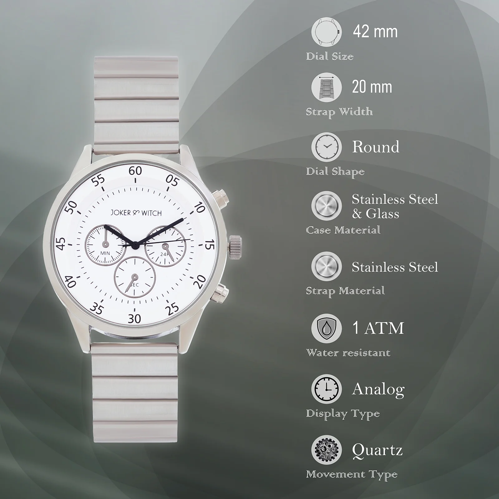 Ajax White Large Dial Silver Linked Chain Strap Men's Watch - Image 7