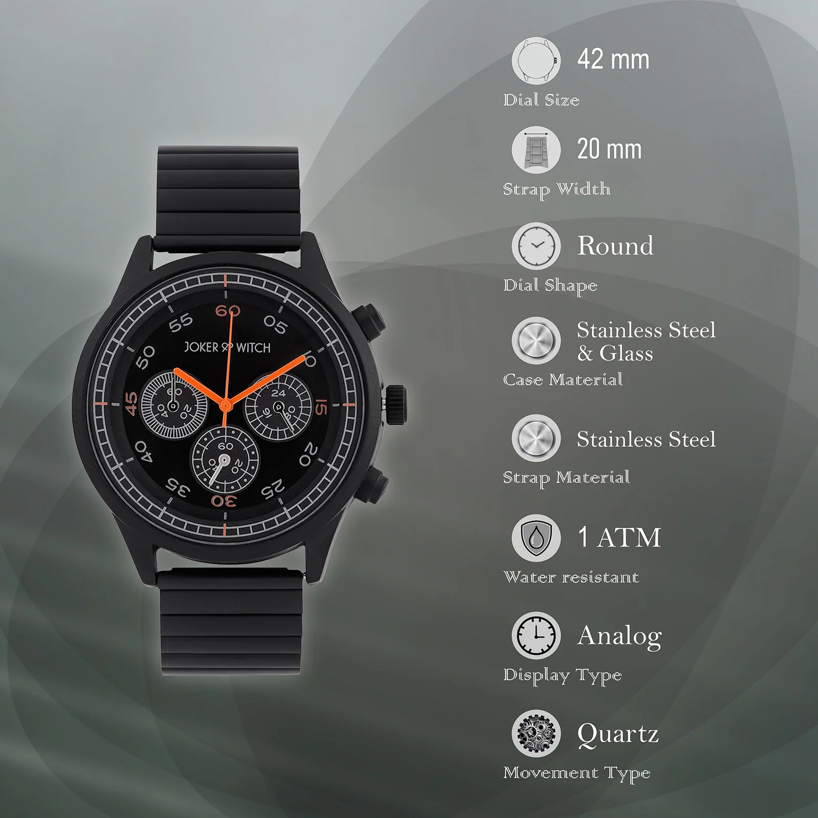 Aladar Black Large Dial Linked Chain Strap Men's Watch - Image 7