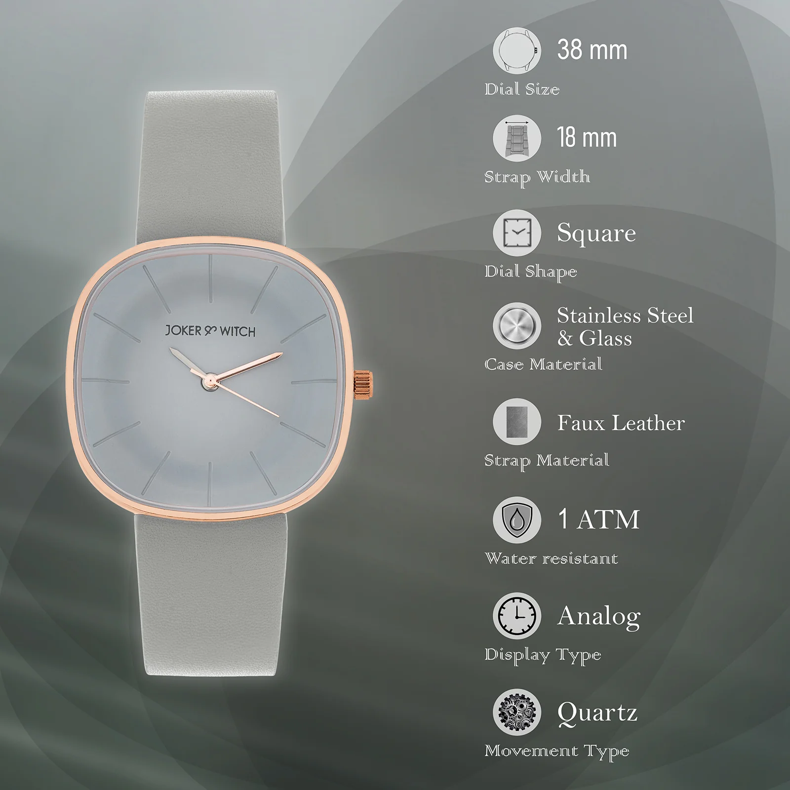 Albin Grey Large Square Dial PU Strap Women's Watch - Image 7
