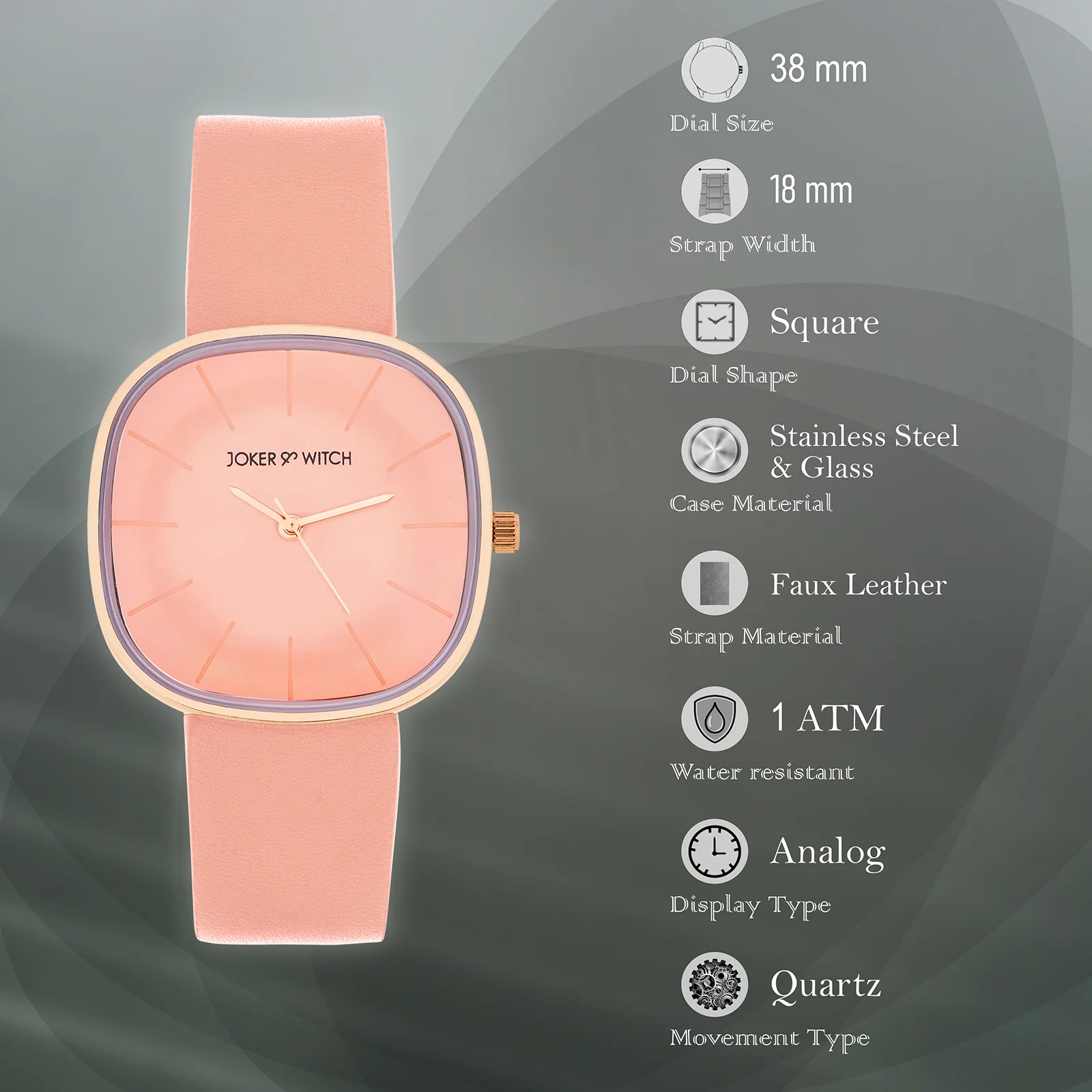 Albin Pink Large Square Dial PU Strap Women's Watch - Image 7