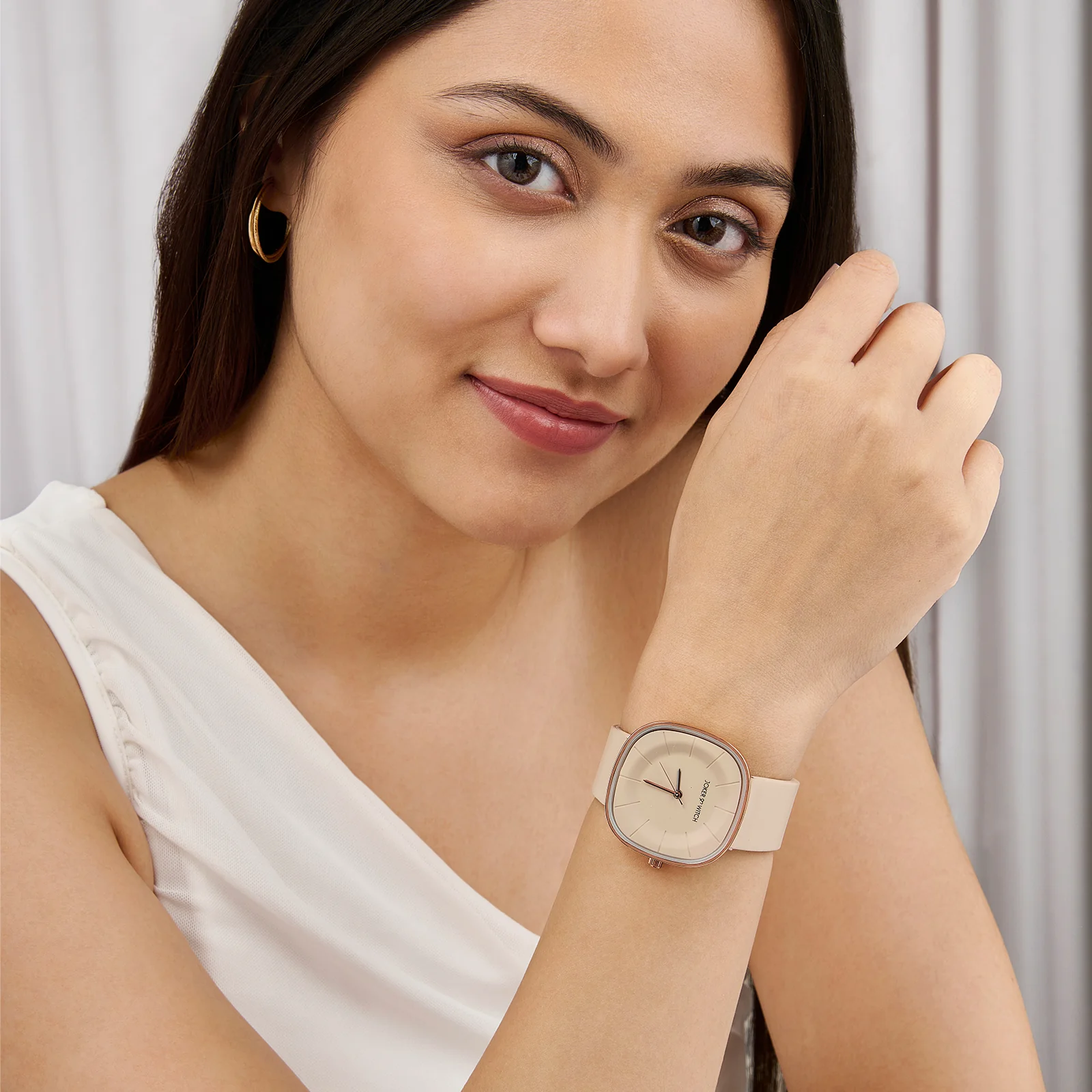 Albin Beige Large Square Dial PU Strap Women's Watch - Image 2
