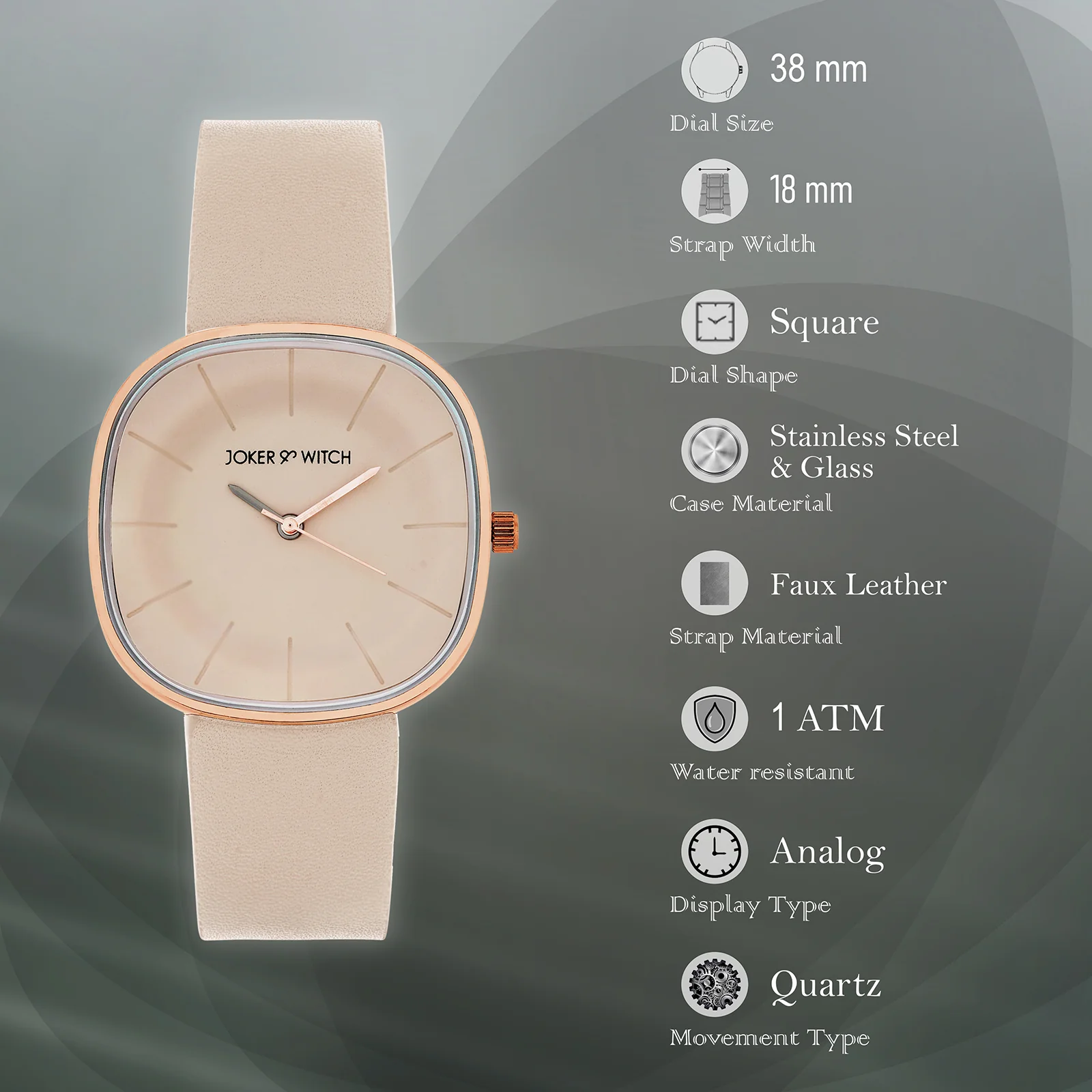 Albin Beige Large Square Dial PU Strap Women's Watch - Image 7