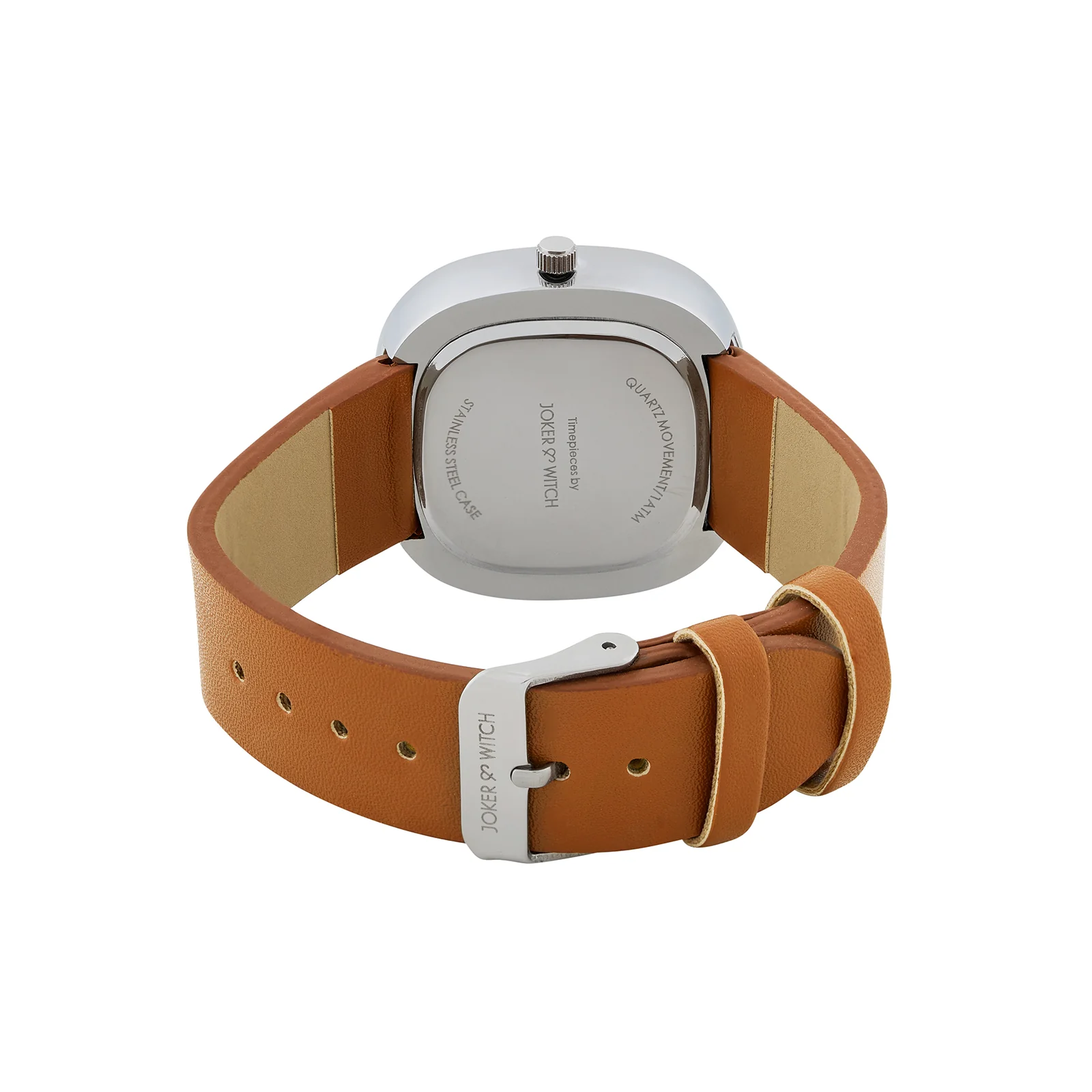 Albin White Large Square Dial Brown PU Strap Women's Watch - Image 6