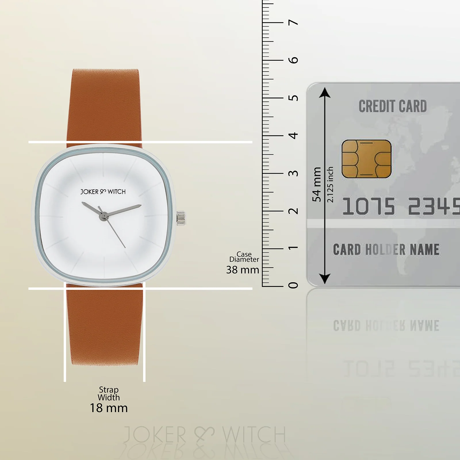 Albin White Large Square Dial Brown PU Strap Women's Watch - Image 8