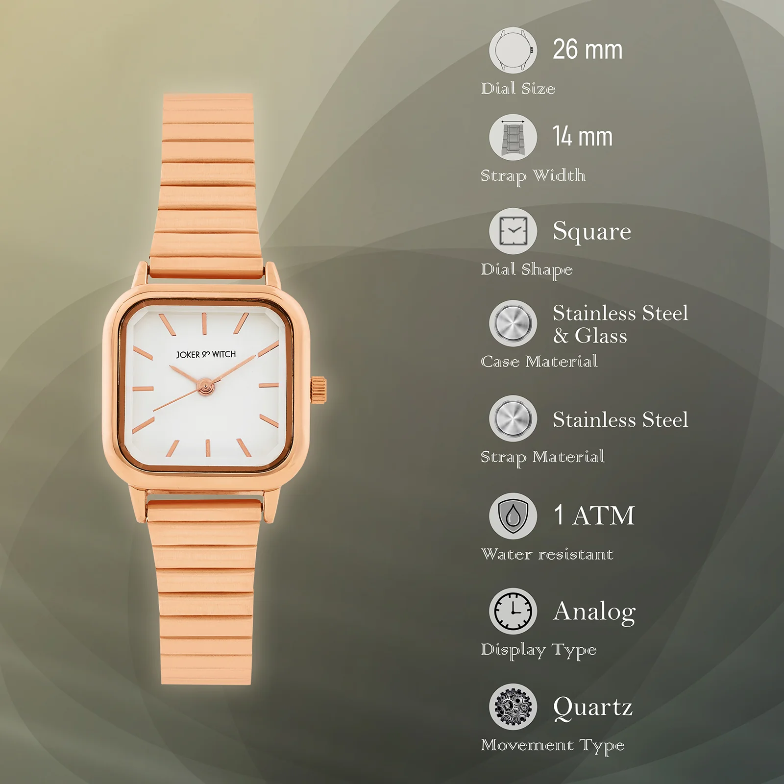 Alina White Mini Square Dial Rose Gold Linked Chain Strap Women's Watch - Image 7