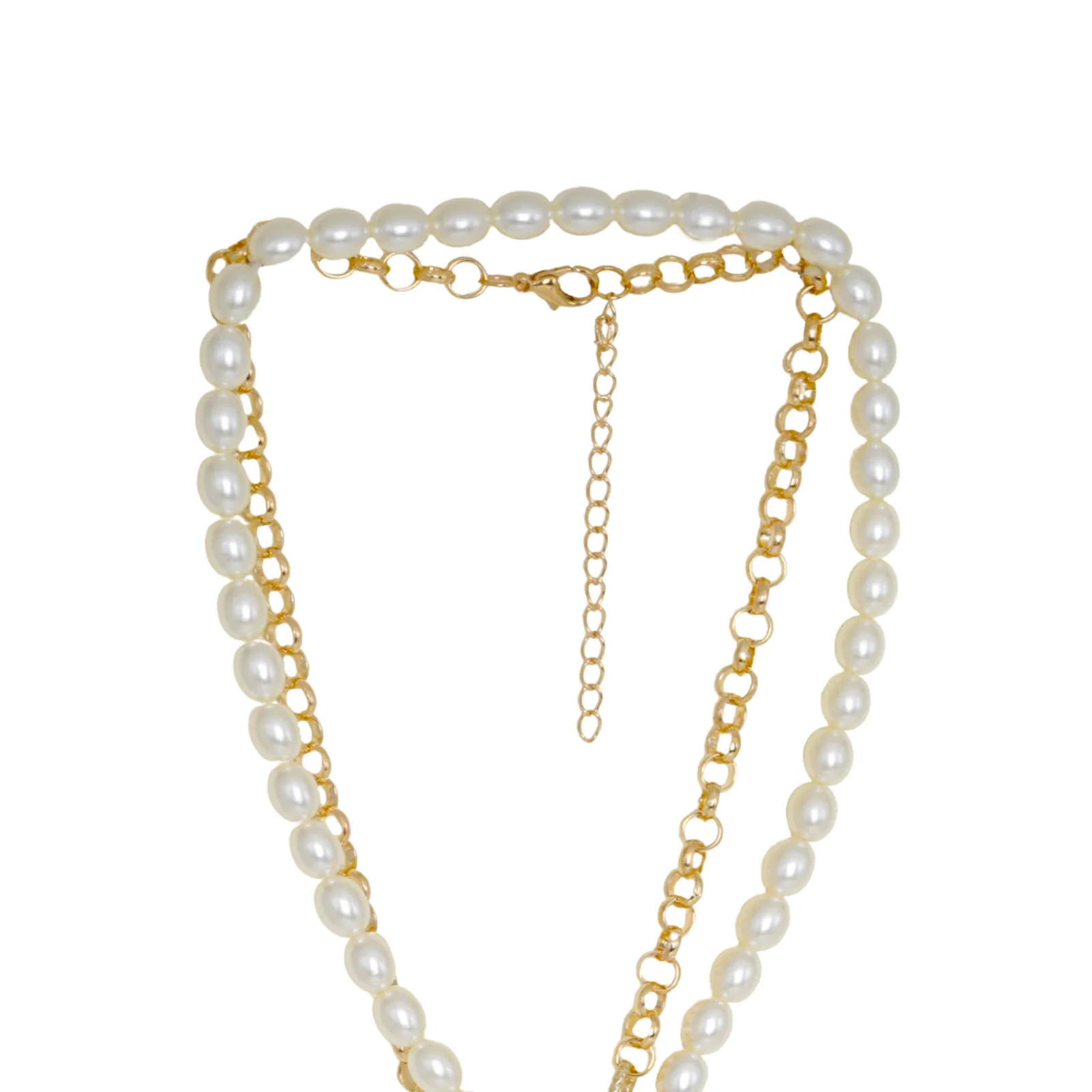 Alluring Pearl and Gold Chain Link Layered Necklace - Image 6