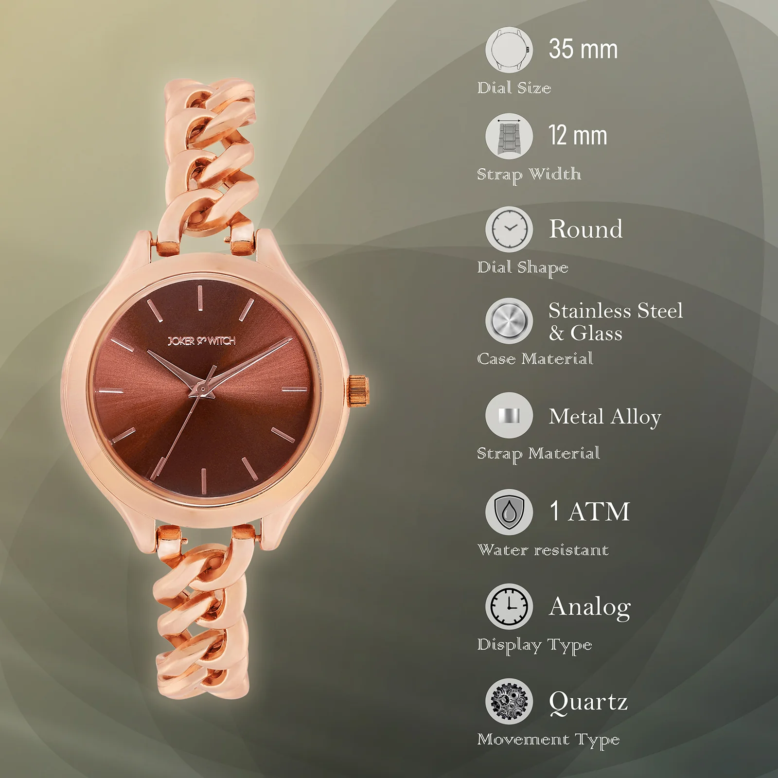 Althea Brown Medium Dial Rose Gold Bracelet Strap Women's Watch - Image 7