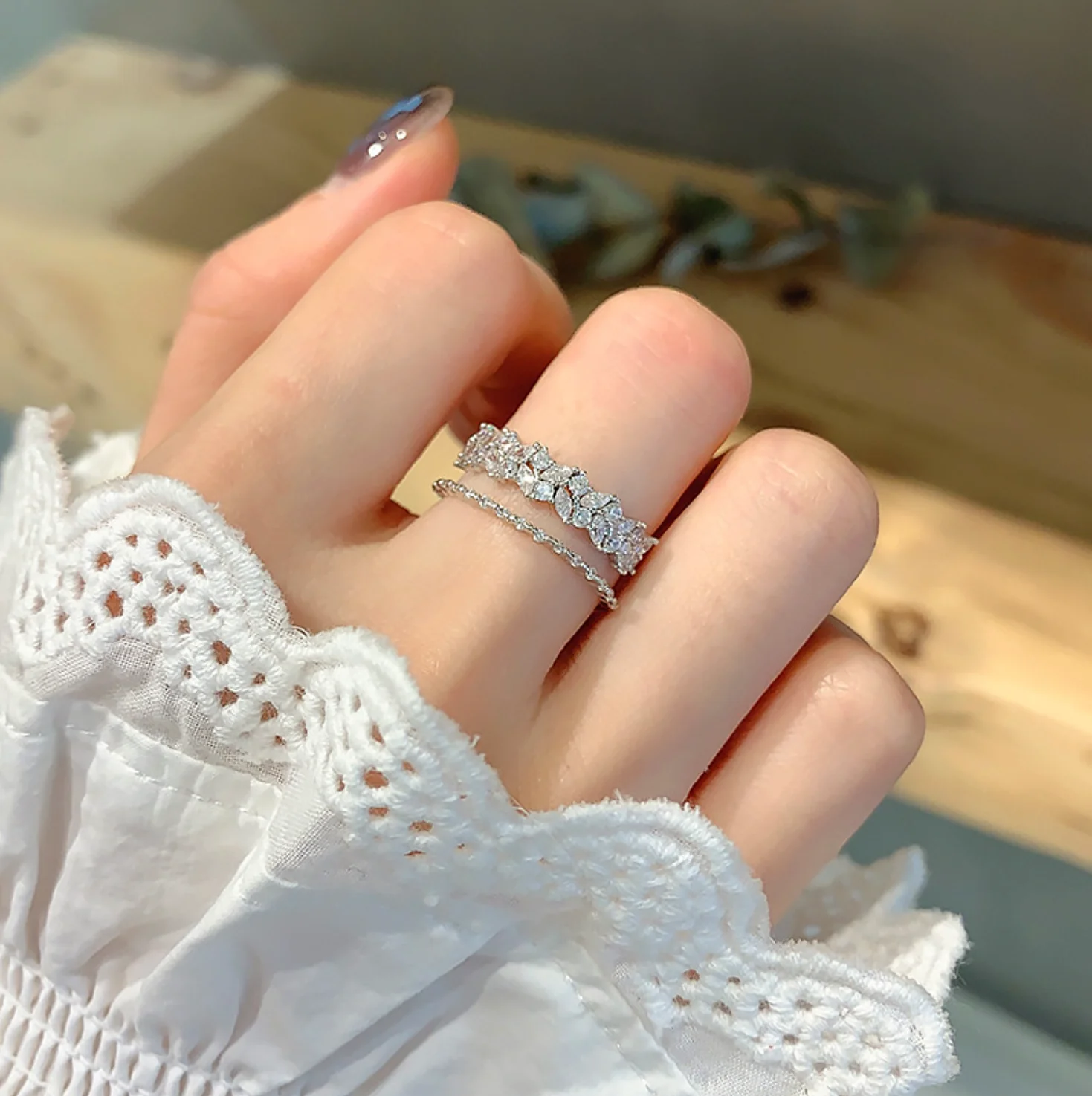 Amour Rhinestones Silver Ring - Image 2