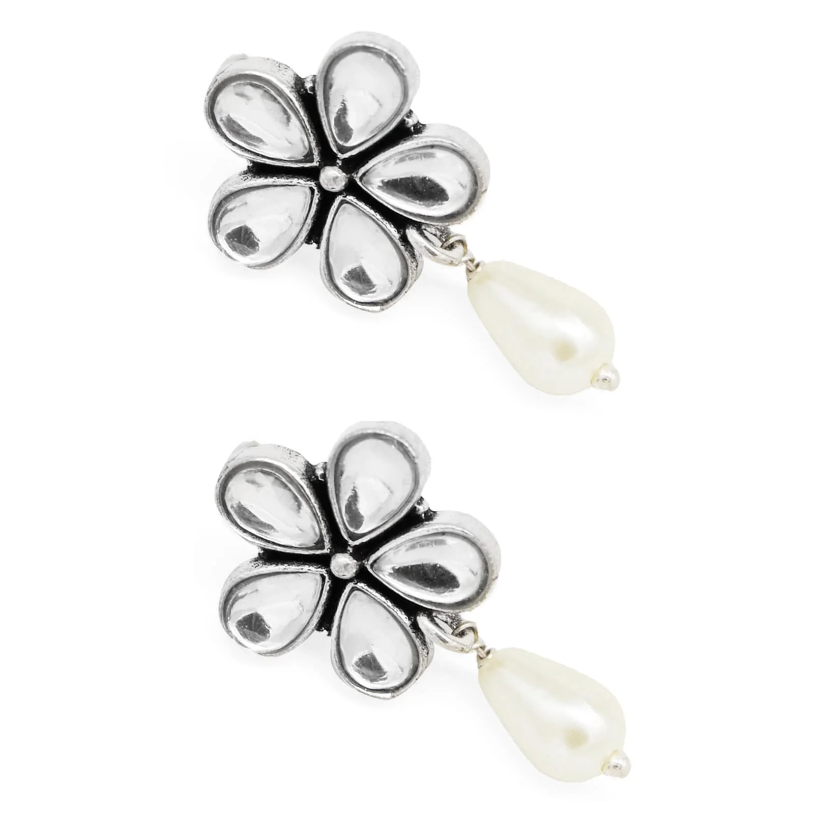Amritaya Floral Polki Silver Oxidized Earrings - Image 5
