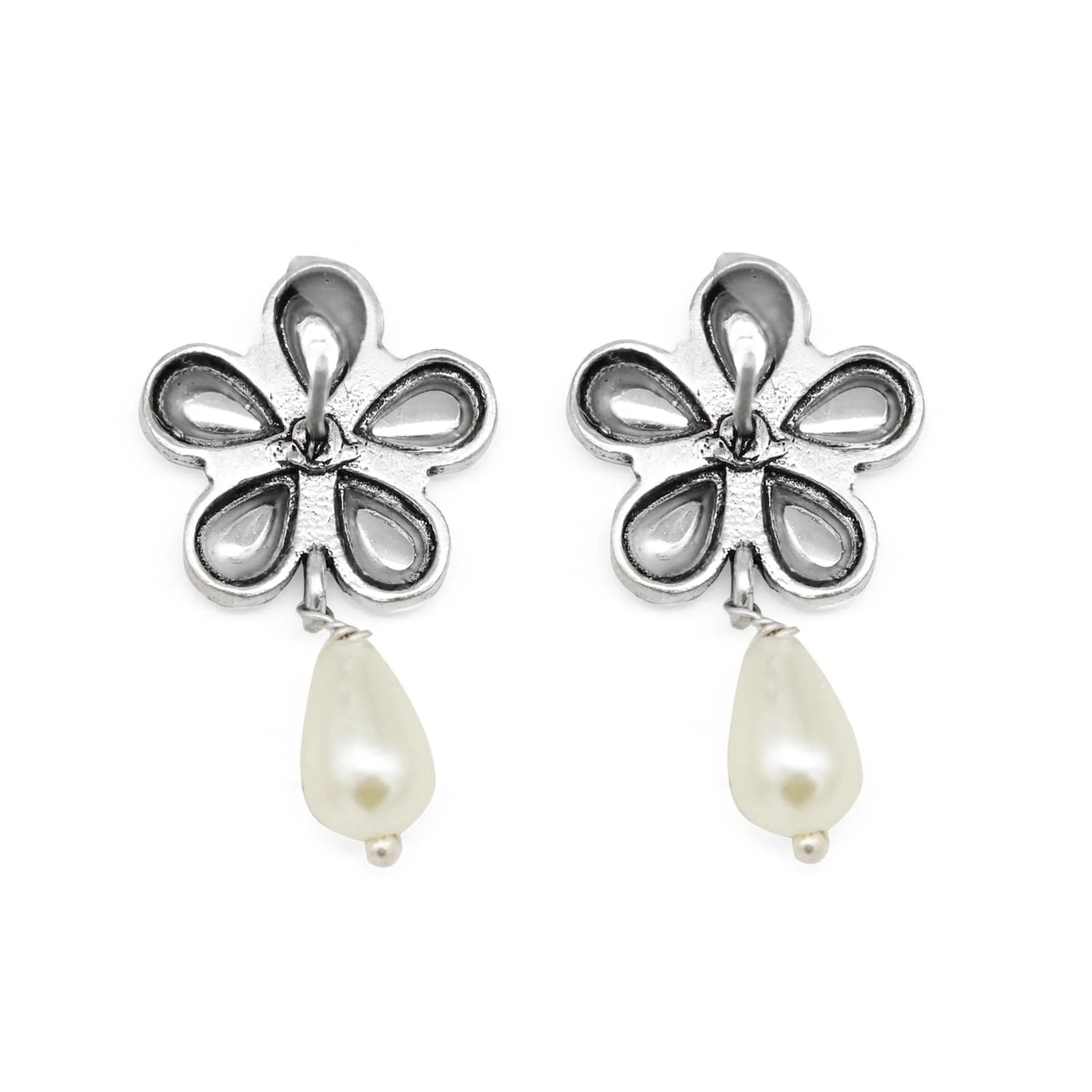 Amritaya Floral Polki Silver Oxidized Earrings - Image 6