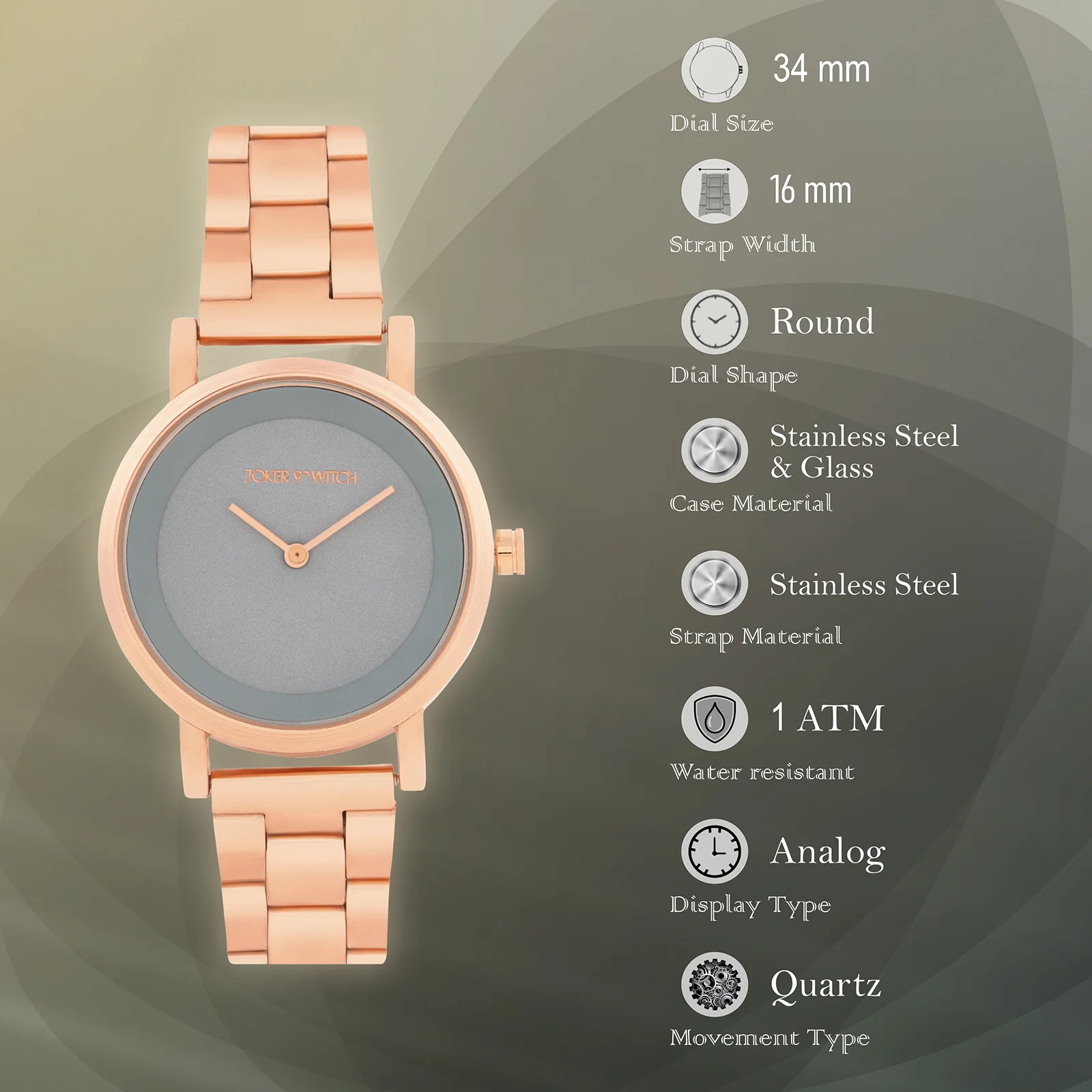 Amsterdam Blue Grey Medium Dial Rose Gold Linked Chain Strap Women's Watch - Image 7