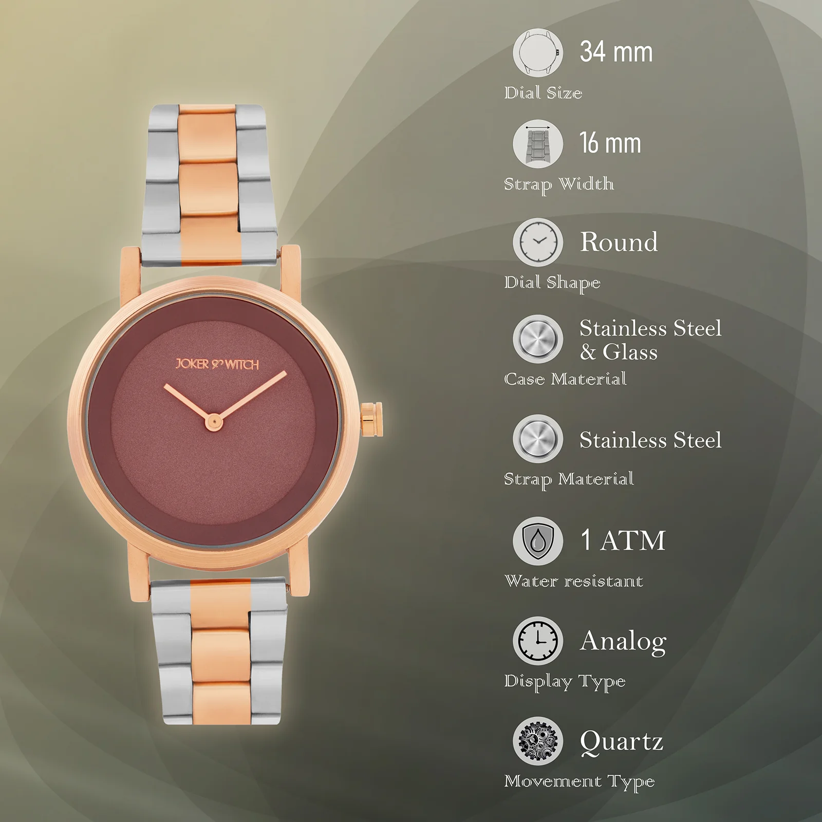 Amsterdam Taupe Medium Dial Dual Tone Linked Chain Strap Women's Watch - Image 7