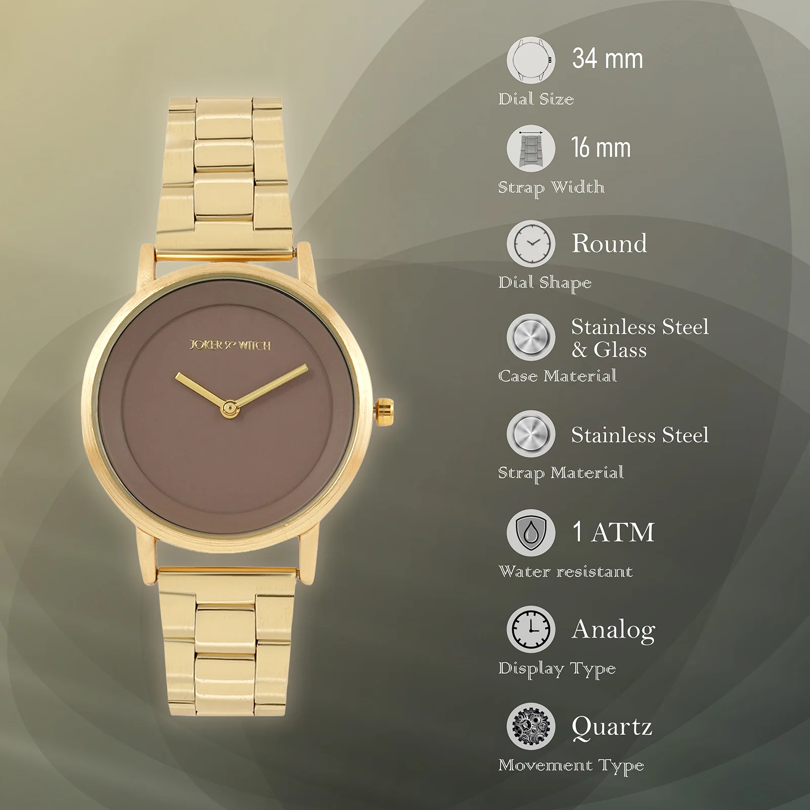 Amsterdam Taupe Medium Dial Gold Linked Chain Strap Women's Watch - Image 7