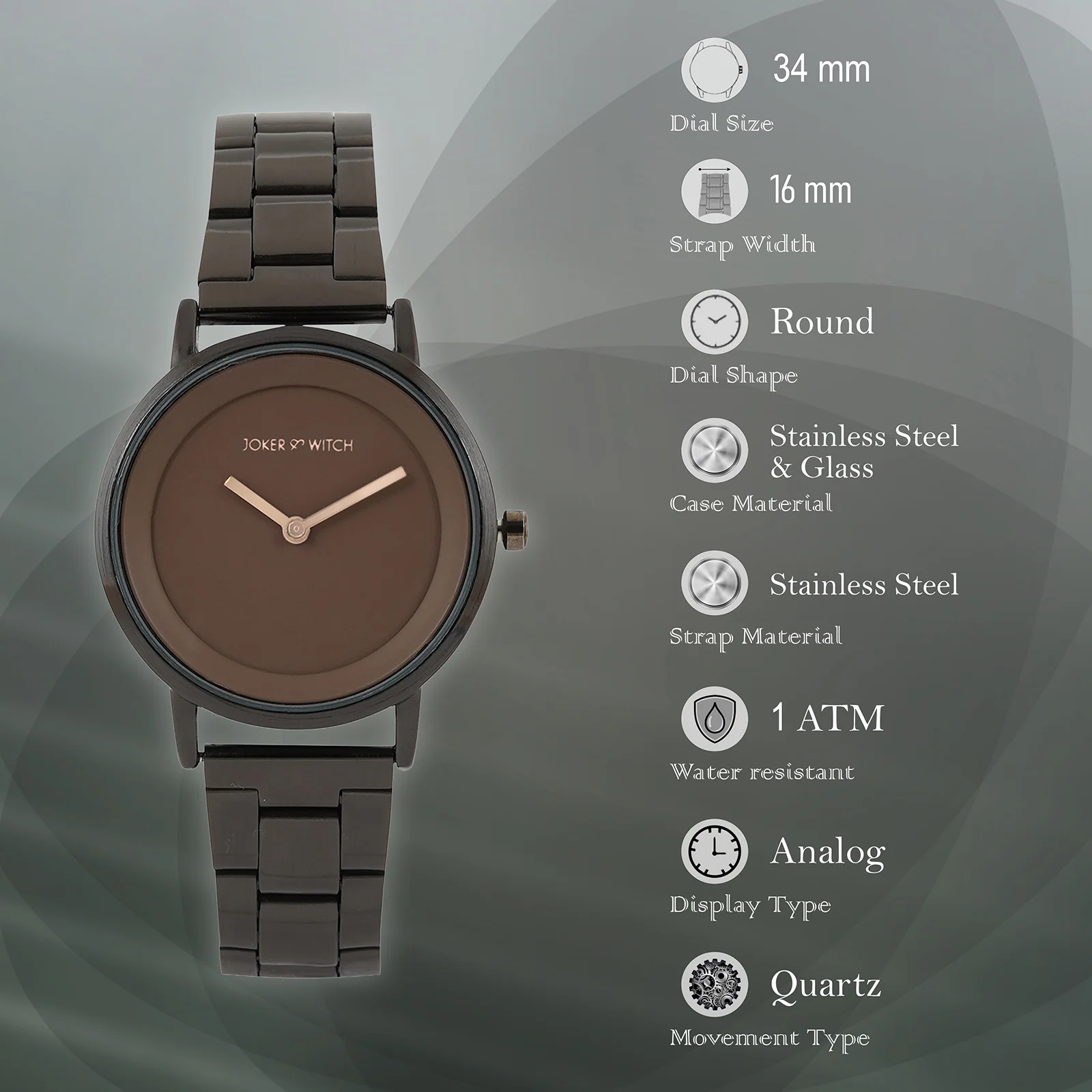 Amsterdam Taupe Medium Dial Gunmetal Linked Chain Strap Women's Watch - Image 7