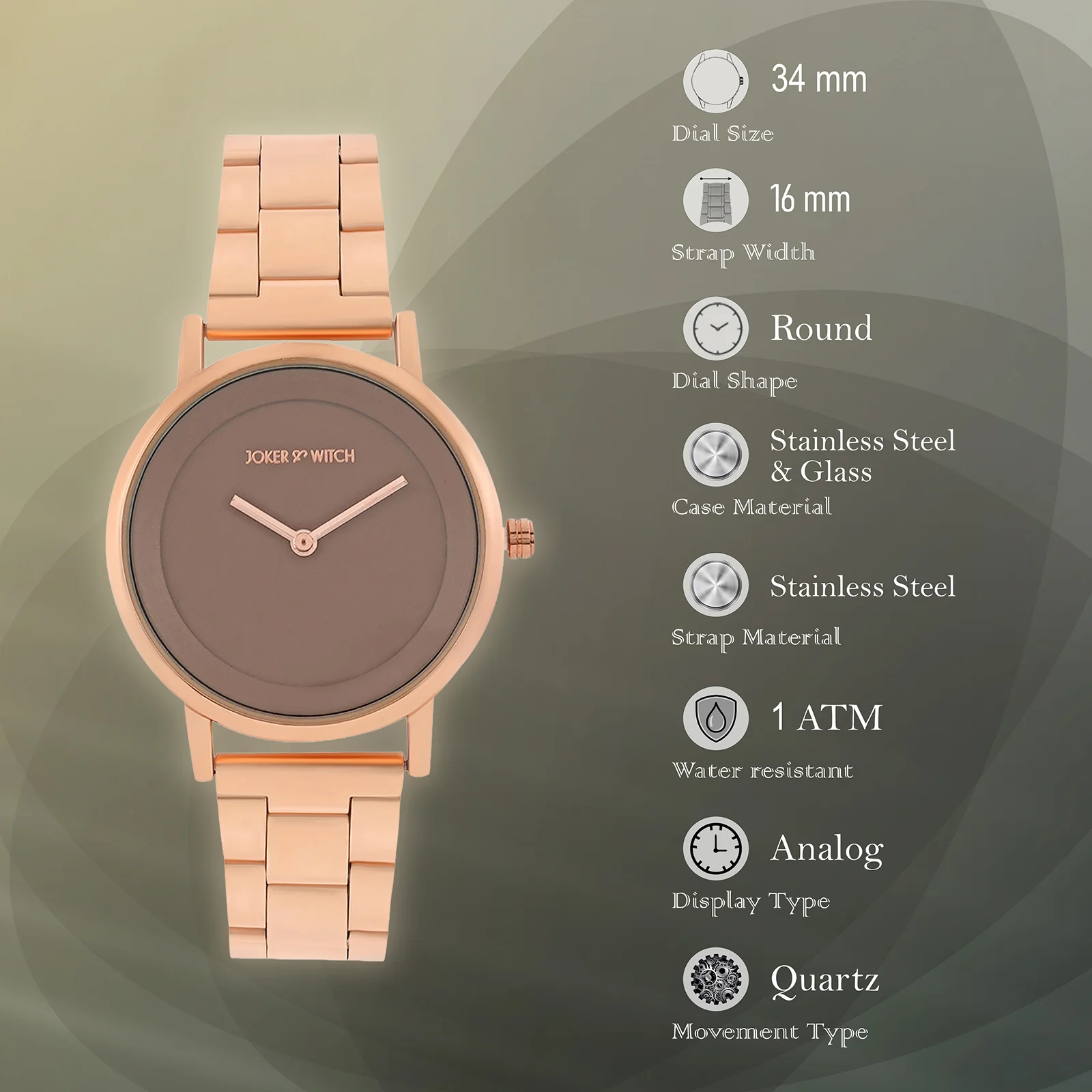 Amsterdam Taupe Medium Dial Rose Gold Linked Chain Strap Women's Watch - Image 7