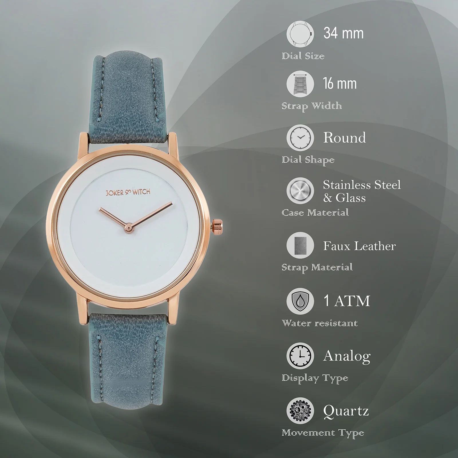 Amsterdam White Medium Dial Blue PU Strap Women's Watch - Image 7