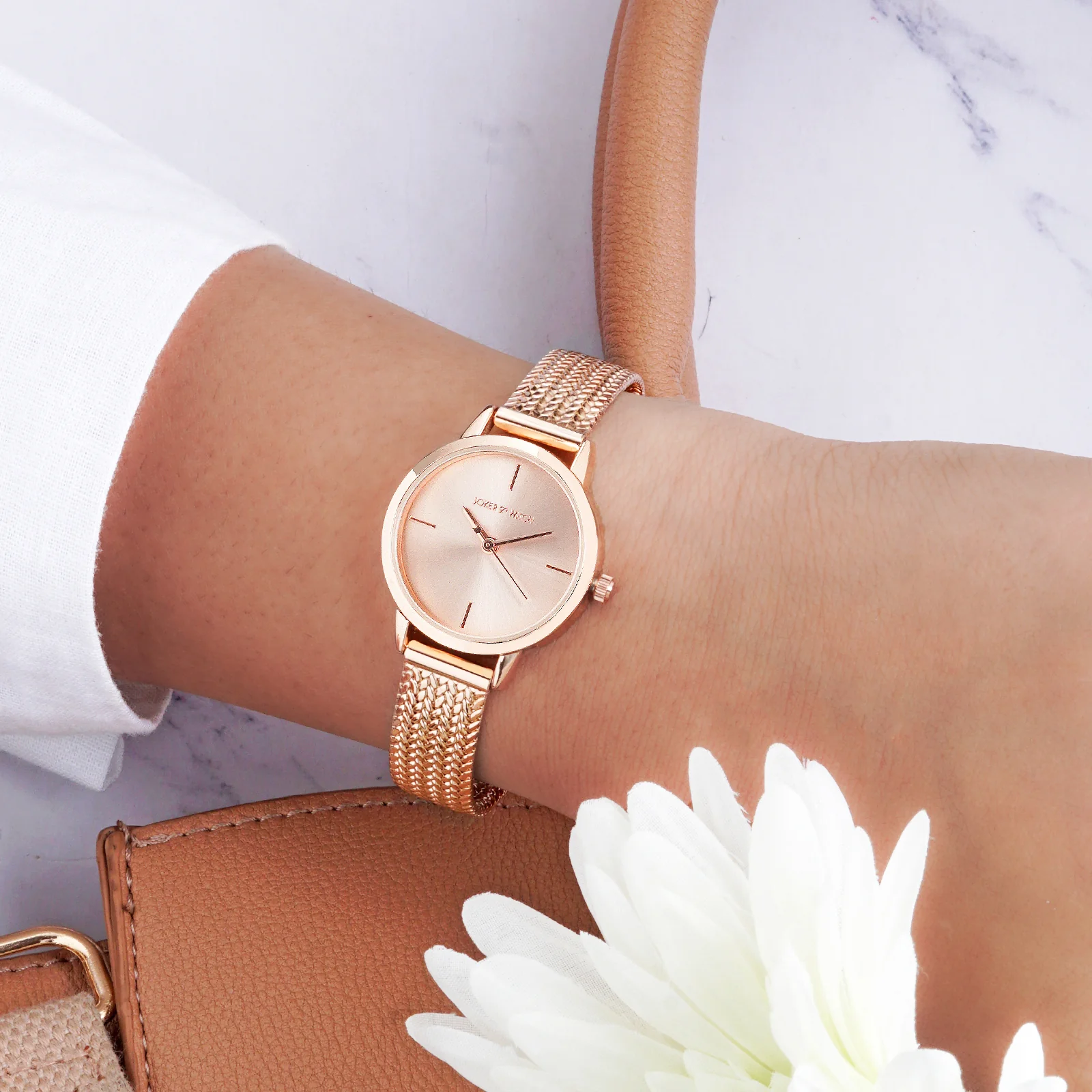 Anetra Rose Gold Small Dial Mesh Strap Women's Watch - Image 3