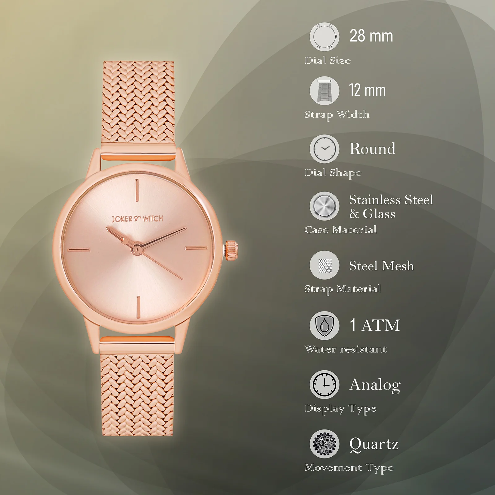 Anetra Rose Gold Small Dial Mesh Strap Women's Watch - Image 7