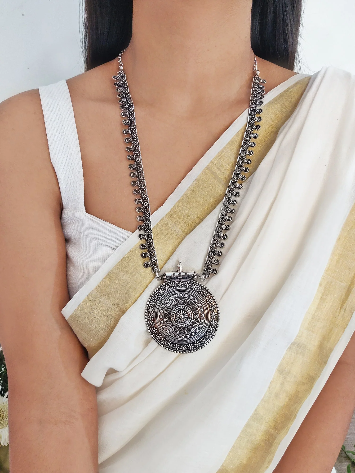 Anika Silver Oxidized Long Necklace - Image 2