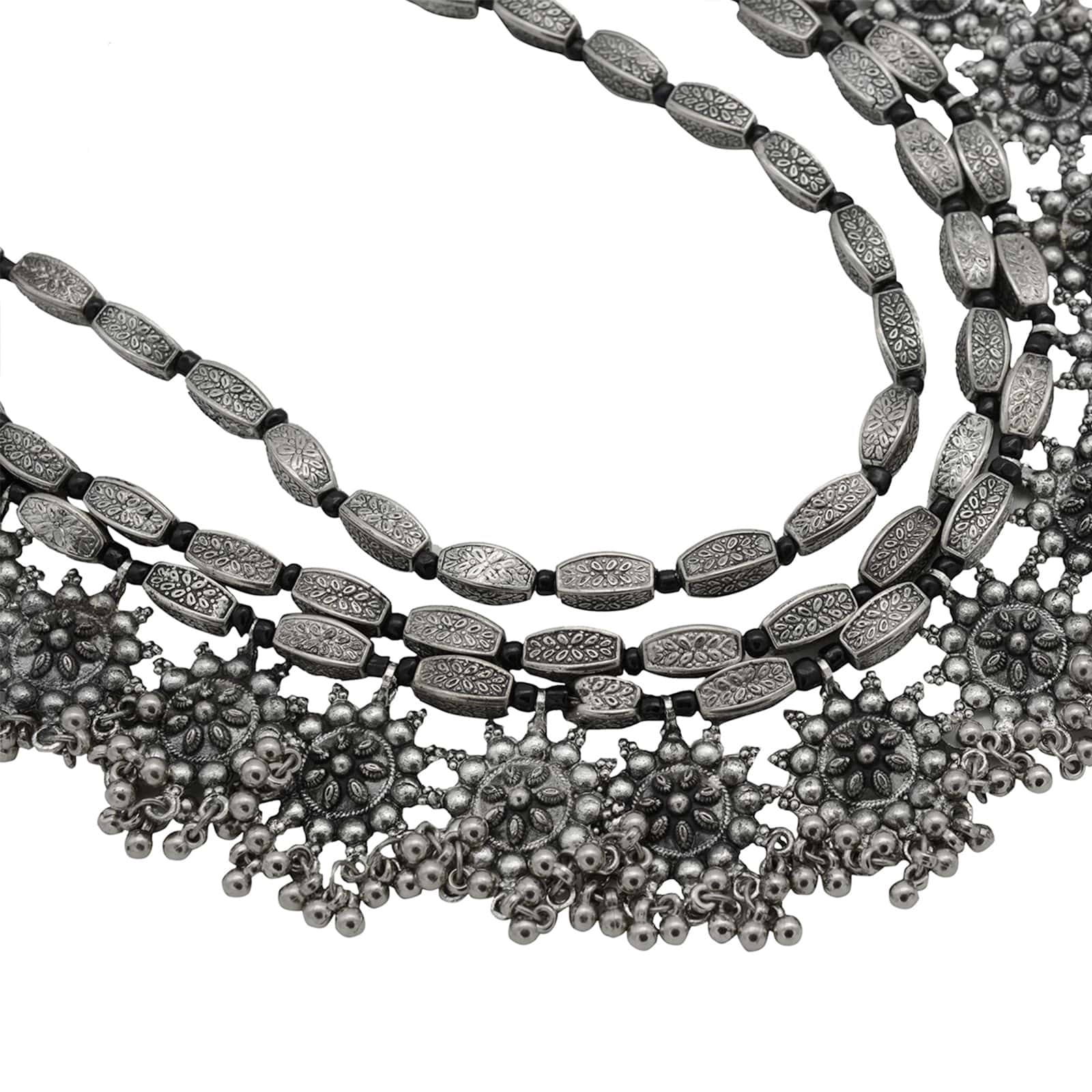 Anurima Floral Silver Oxidized Layered Necklace - Image 3