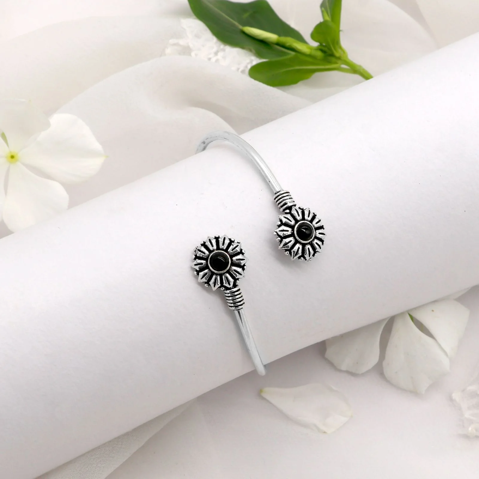 Aparna Black Circular Silver Oxidized Bracelet - Image 2
