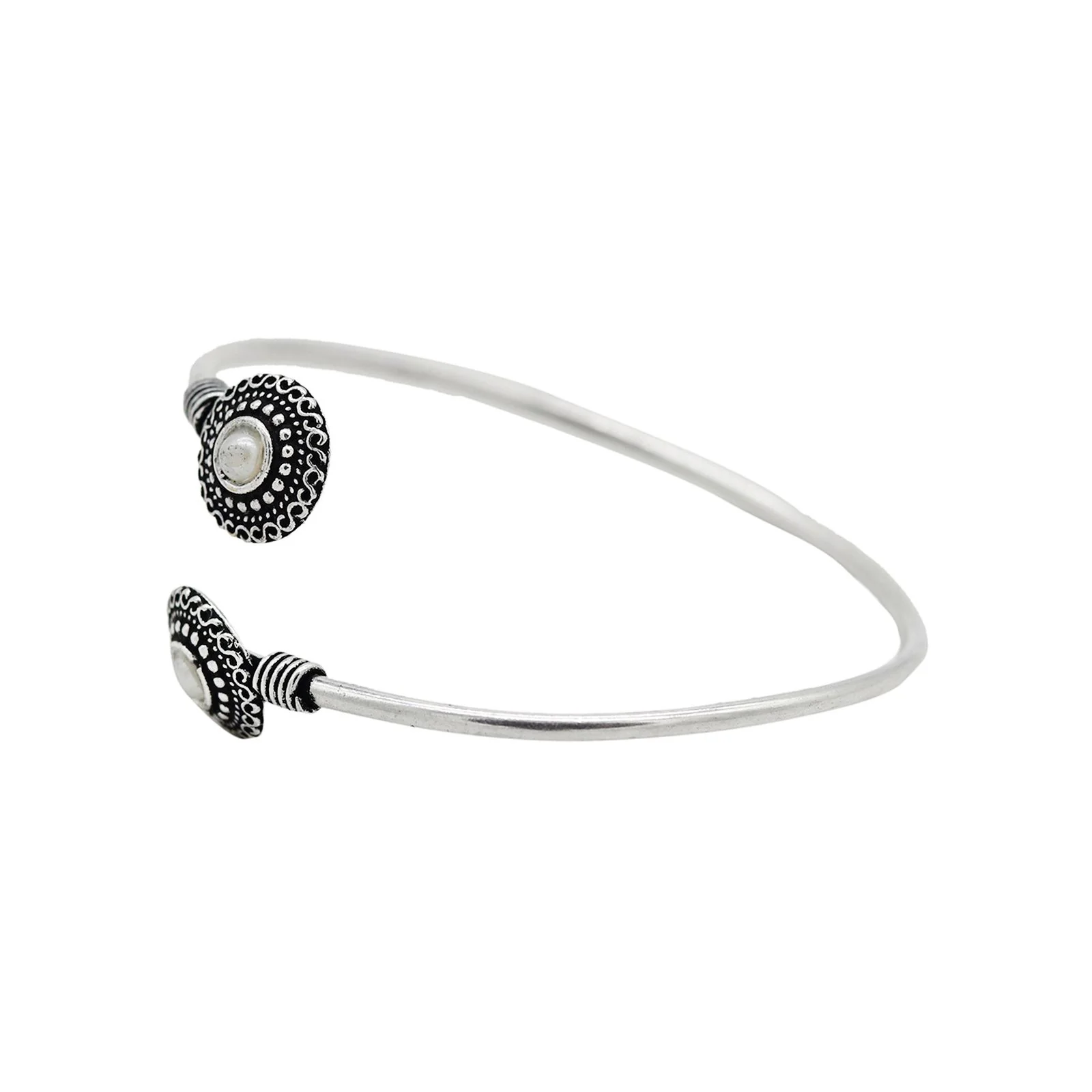 Aparna White Circular Silver Oxidized Bracelet - Image 4
