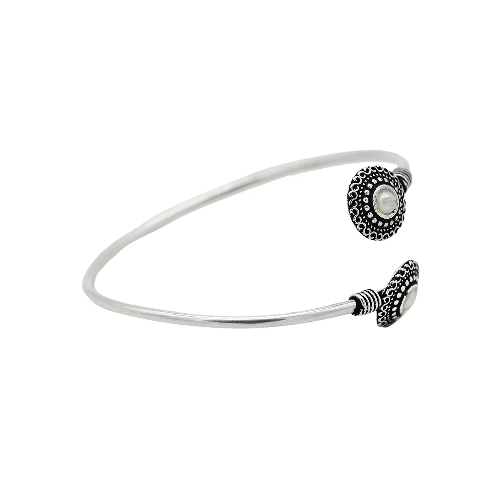 Aparna White Circular Silver Oxidized Bracelet - Image 5